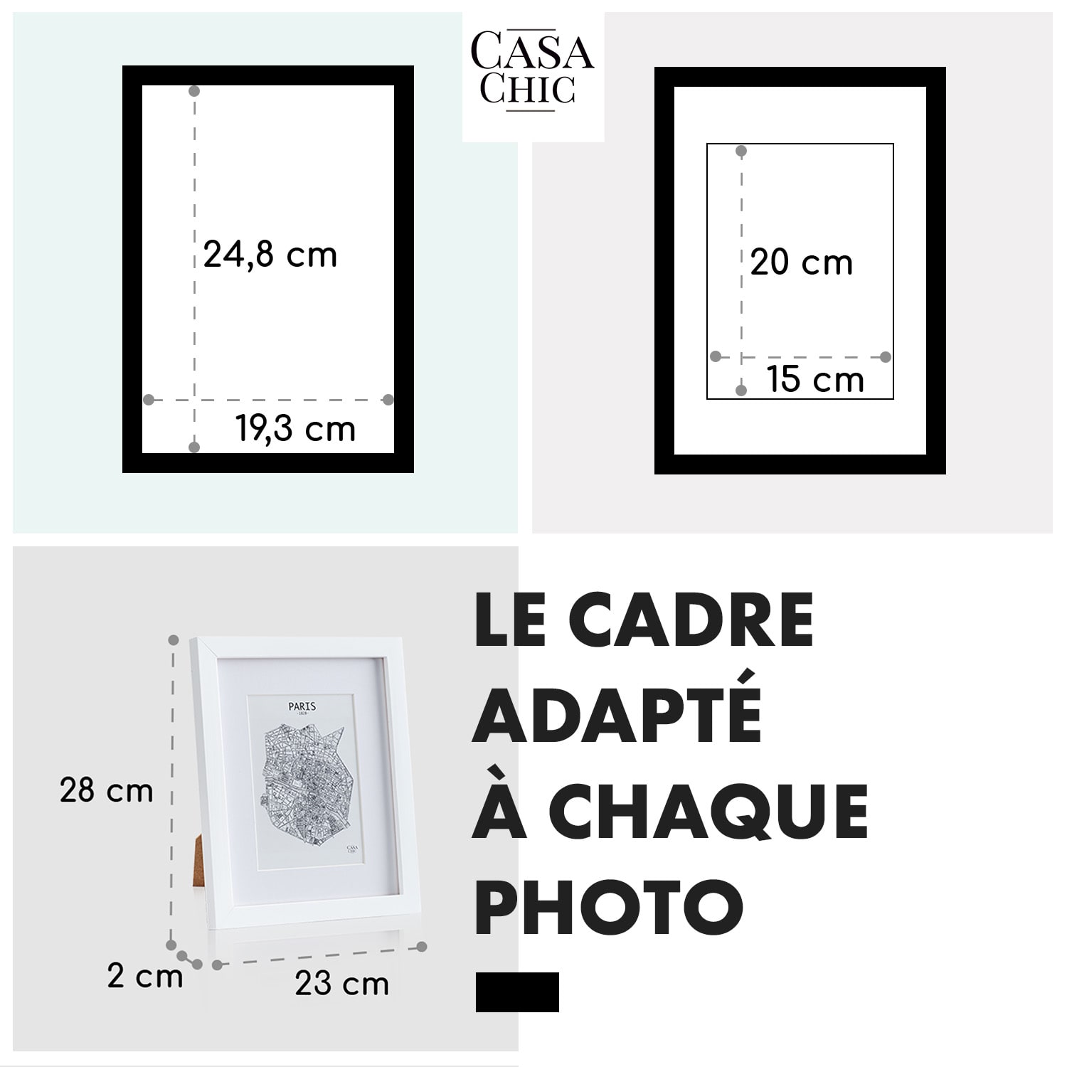 Cadre photo Everton rectangulaire 24,8 x 19,3 cm photos passe-partout verre Blanc