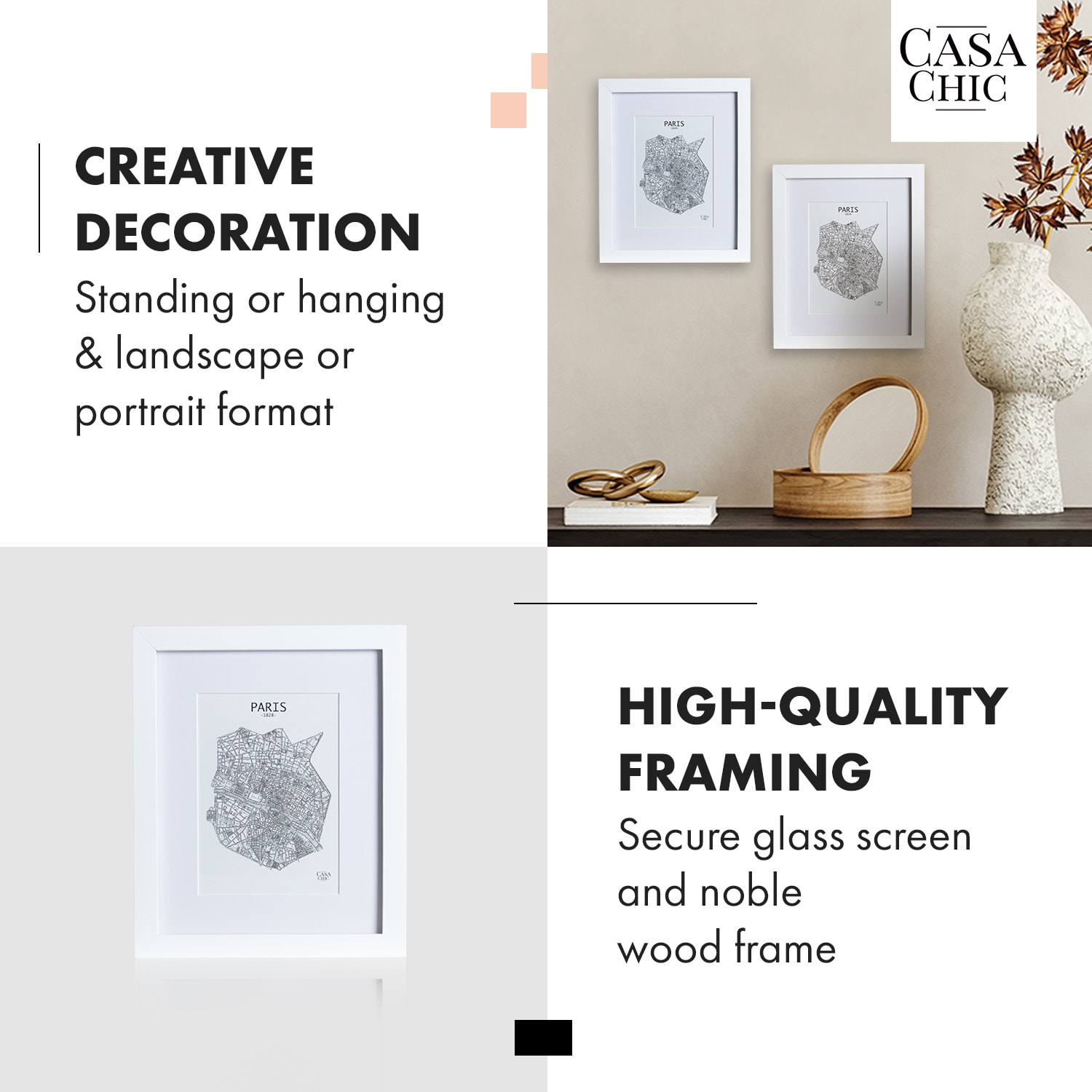 Everton, okvir za slike, pravokutni, fotografije 24,8 x 19,3 cm, nosač, staklo Bijela