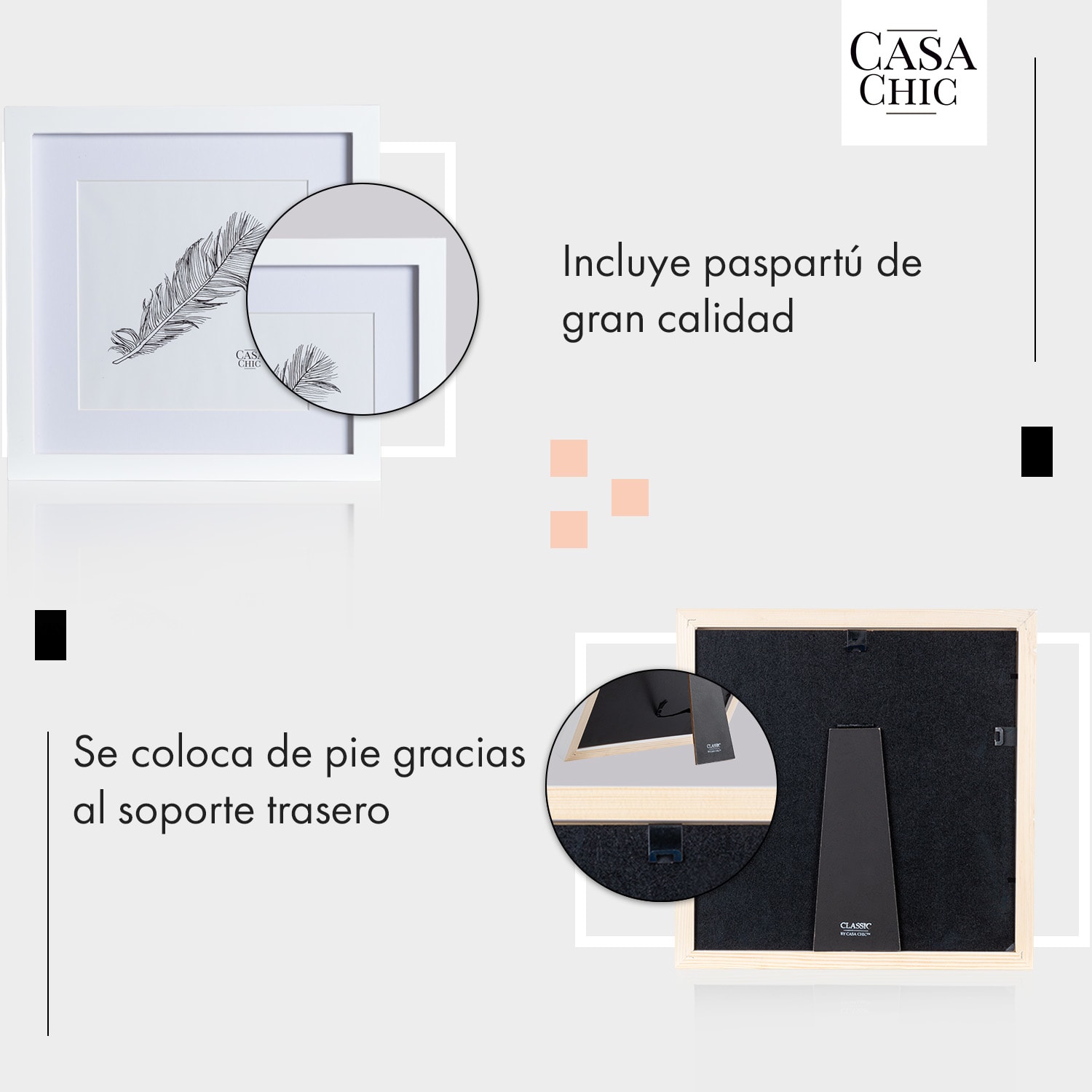 Marco de fotos Everton cuadrado 24,4 x 24,4 cm fotos paspartú vidrio Blanco