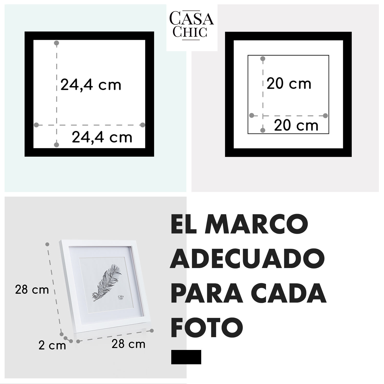 Marco de fotos Everton cuadrado 24,4 x 24,4 cm fotos paspartú vidrio Blanco
