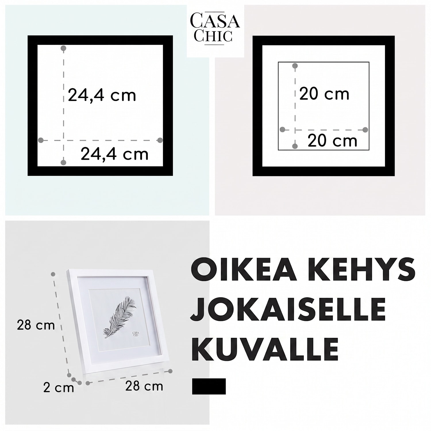 Everton valokuvakehys neliön muotoinen 24,4 x 24,4 cm valokuville paspartuuri lasia Valkoinen