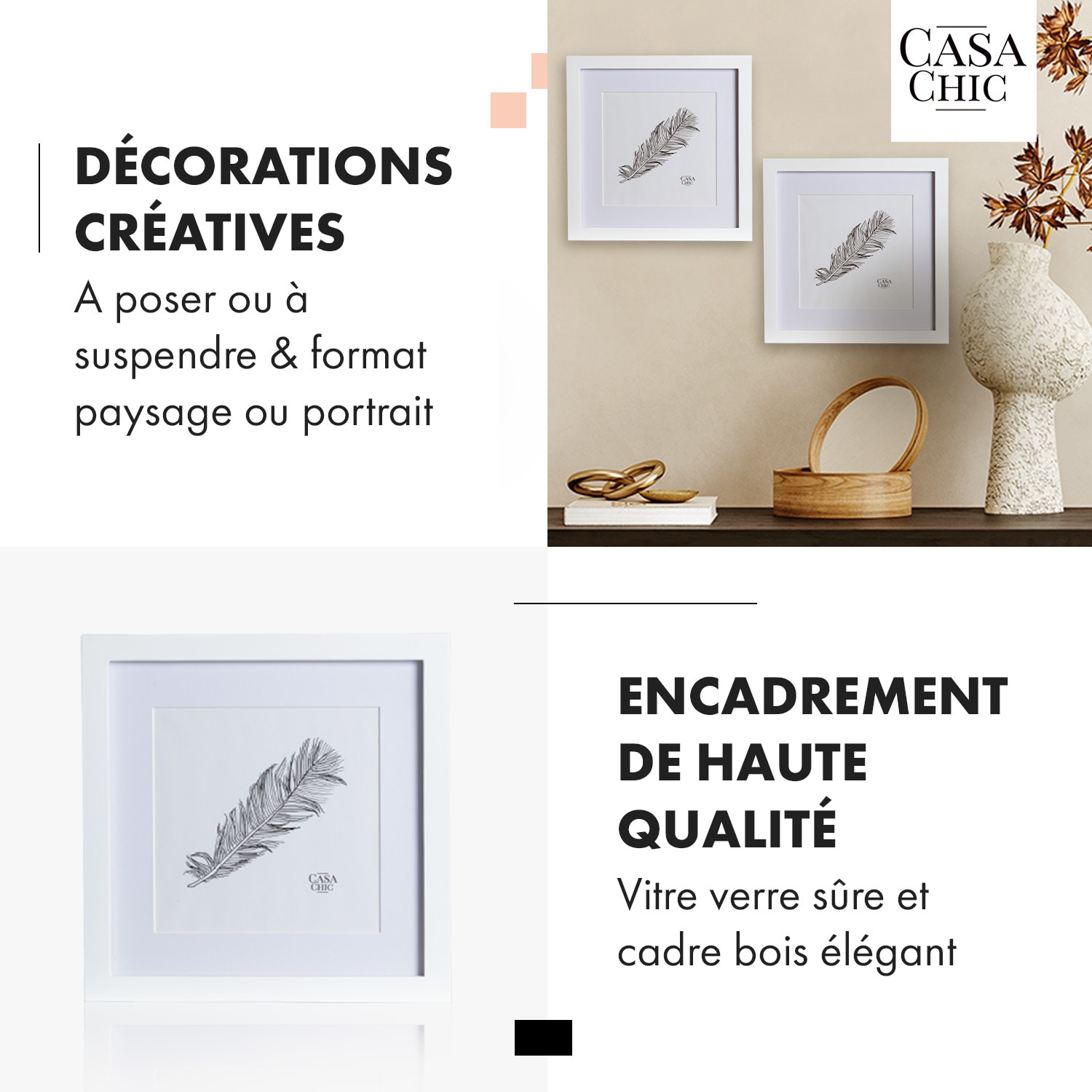 Cadre photo Everton carré 24,4 x 24,4 cm photos passe-partout verre Blanc