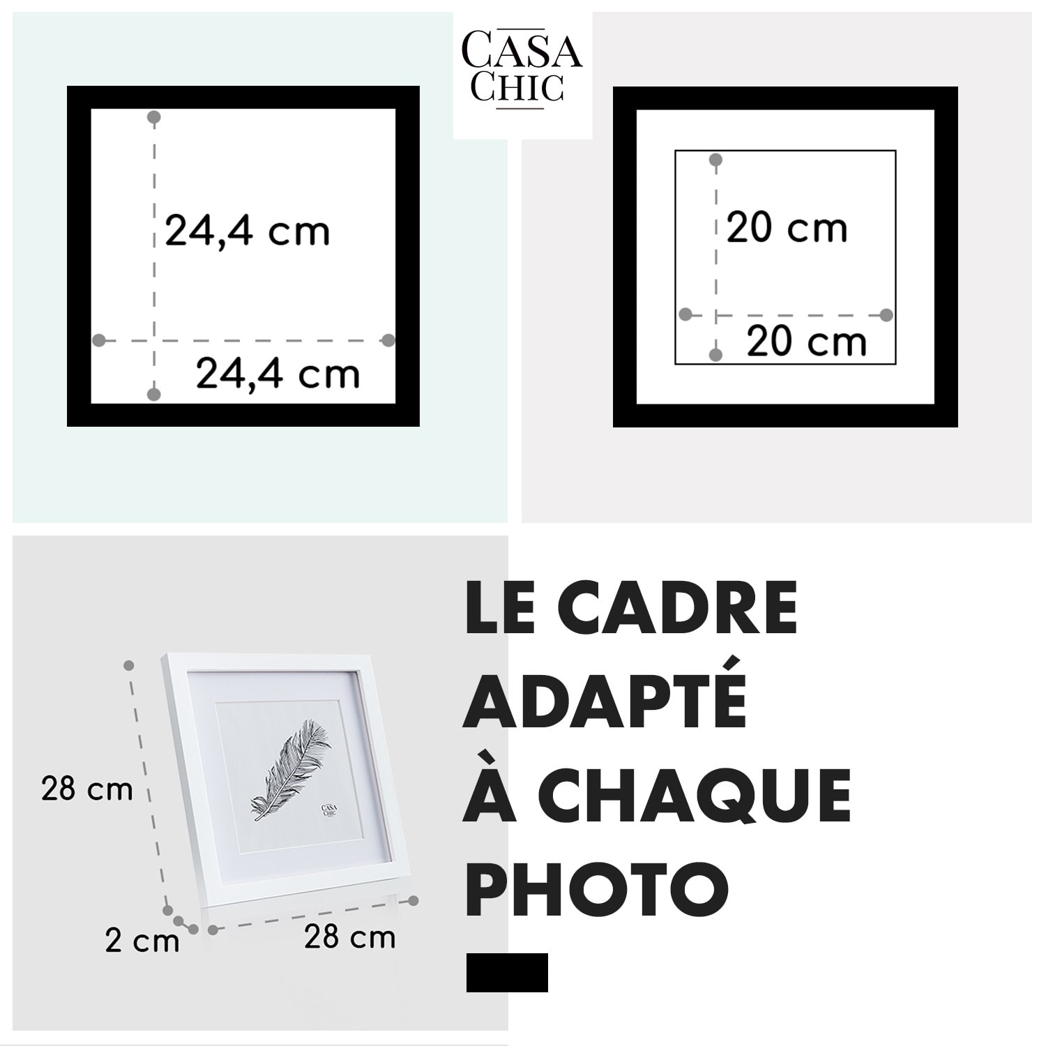 Cadre photo Everton carré 24,4 x 24,4 cm photos passe-partout verre Blanc