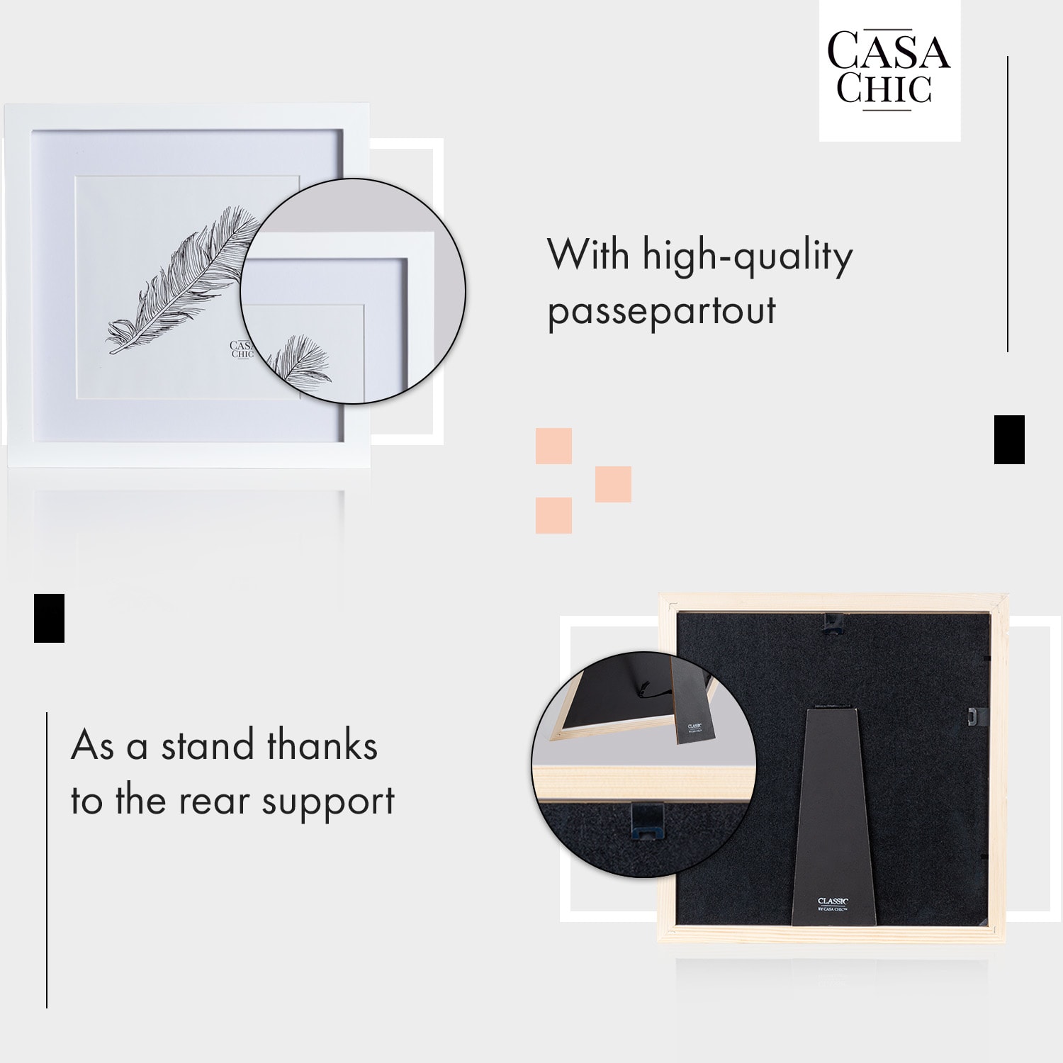 Everton, rám na obrázky, štvorcový, fotky 24,4 x 24,4 cm, pasparta, sklo Biela