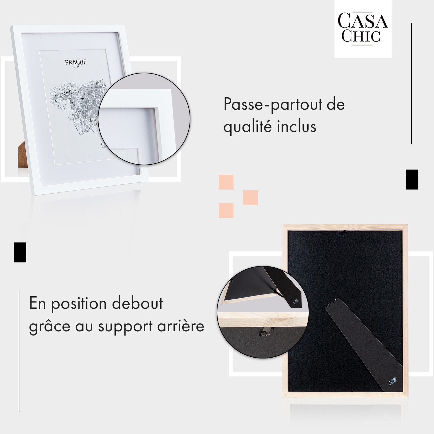 Cadre photo Everton rectangulaire 40 x 30 cm photos passe-partout verre 