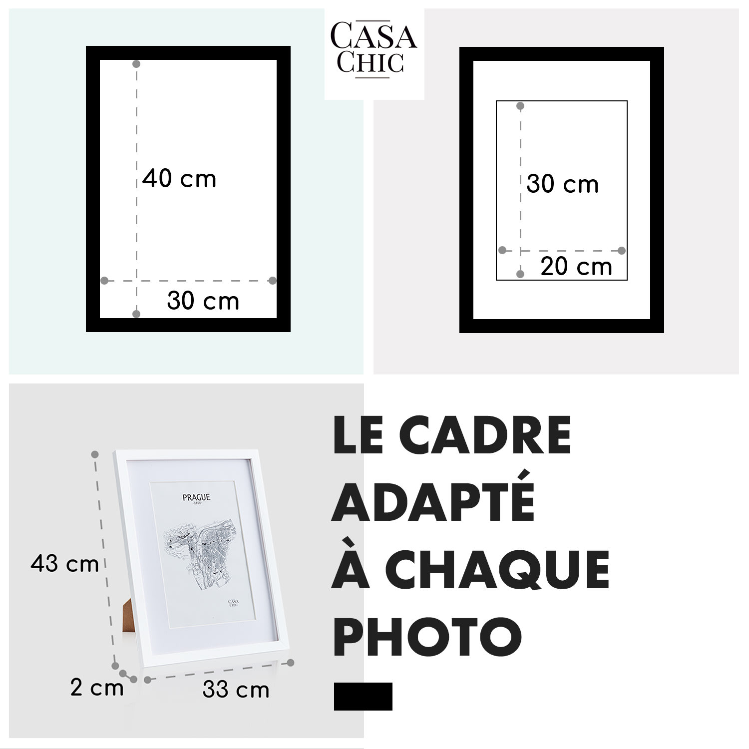 Cadre photo Everton rectangulaire 40 x 30 cm photos passe-partout verre 