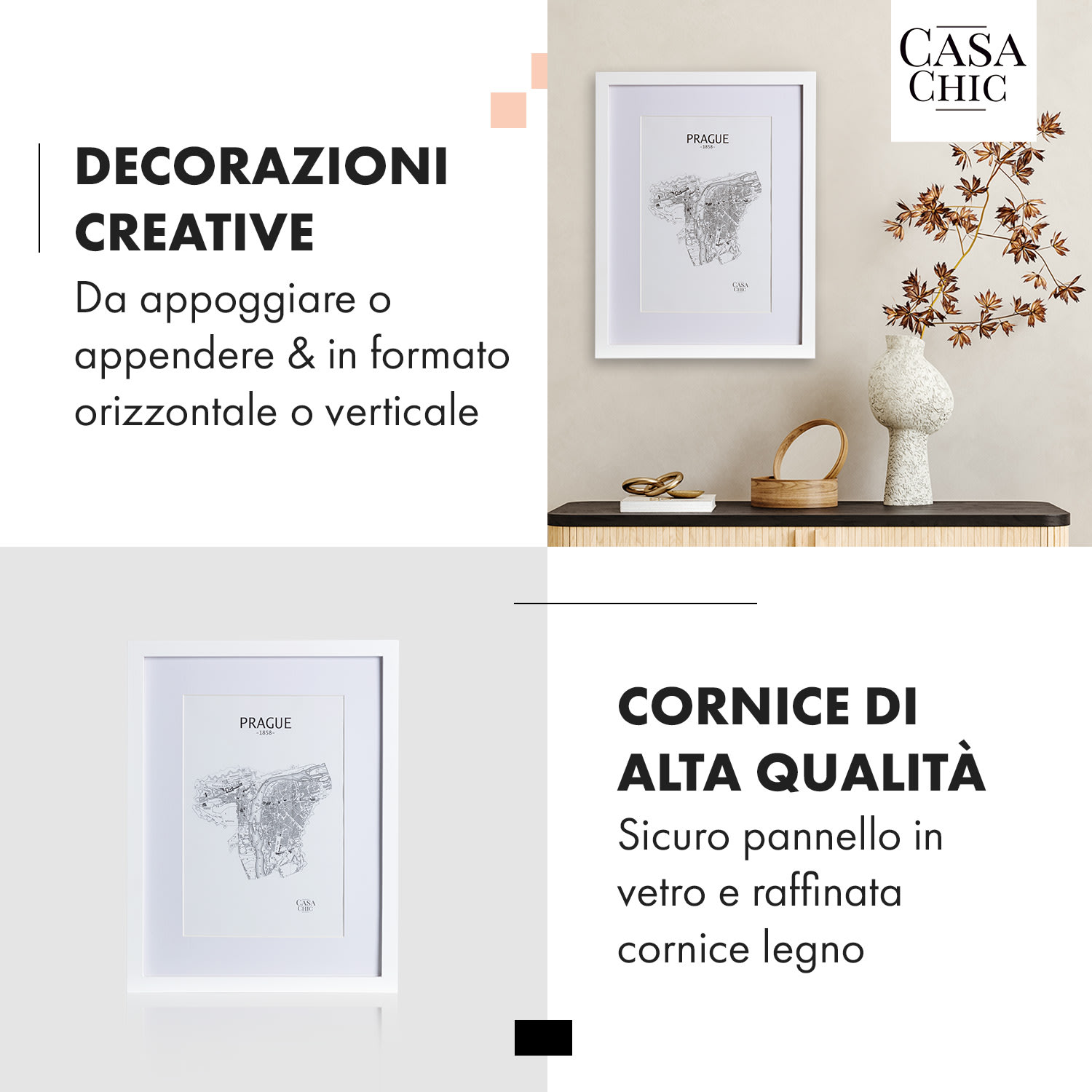 Cornice Everton - rettangolare, 40 x 30 cm, passepartout, vetro Bianco