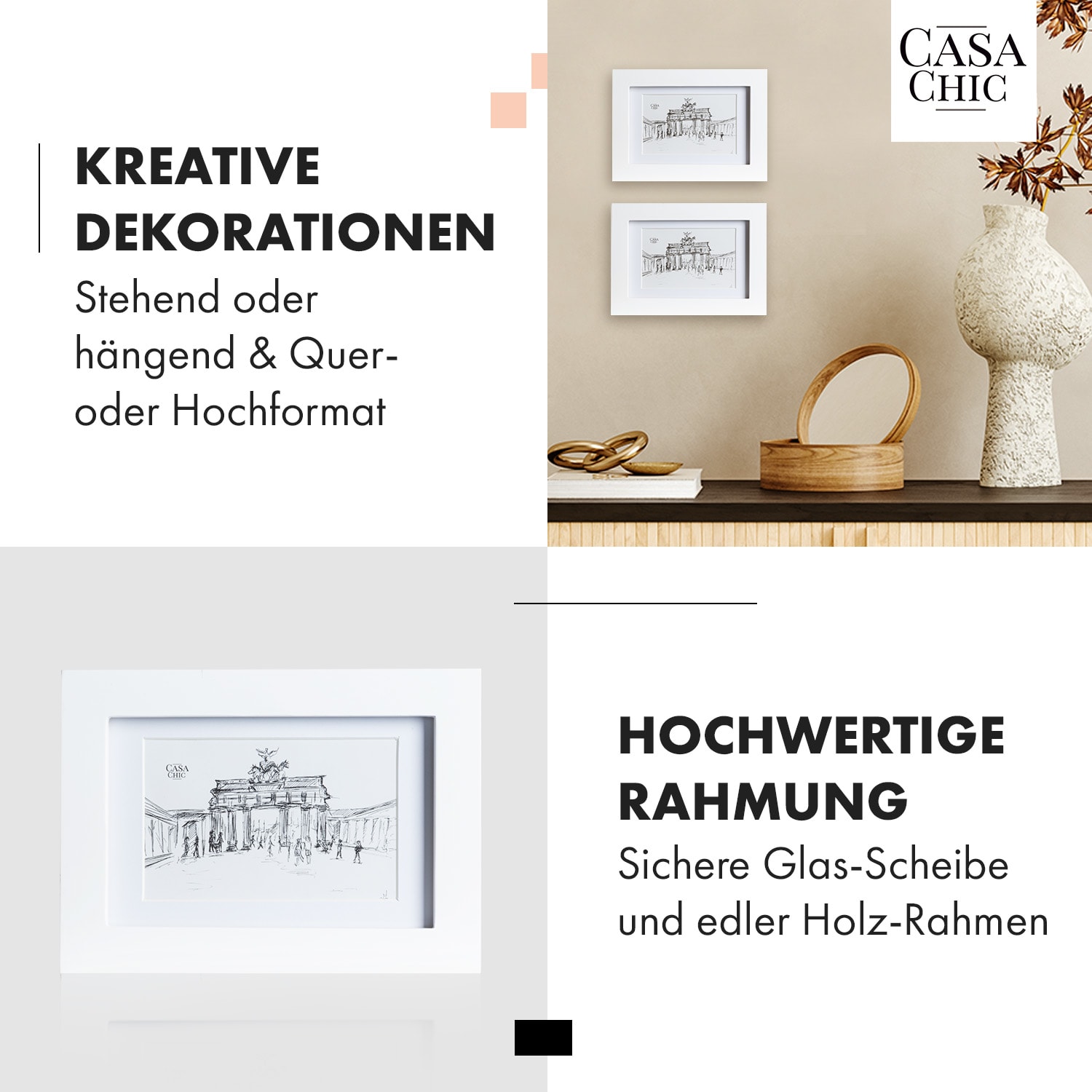 Everton Bilderrahmen rechteckig 14 x 9 cm Fotos Passepartout Glas Weiß