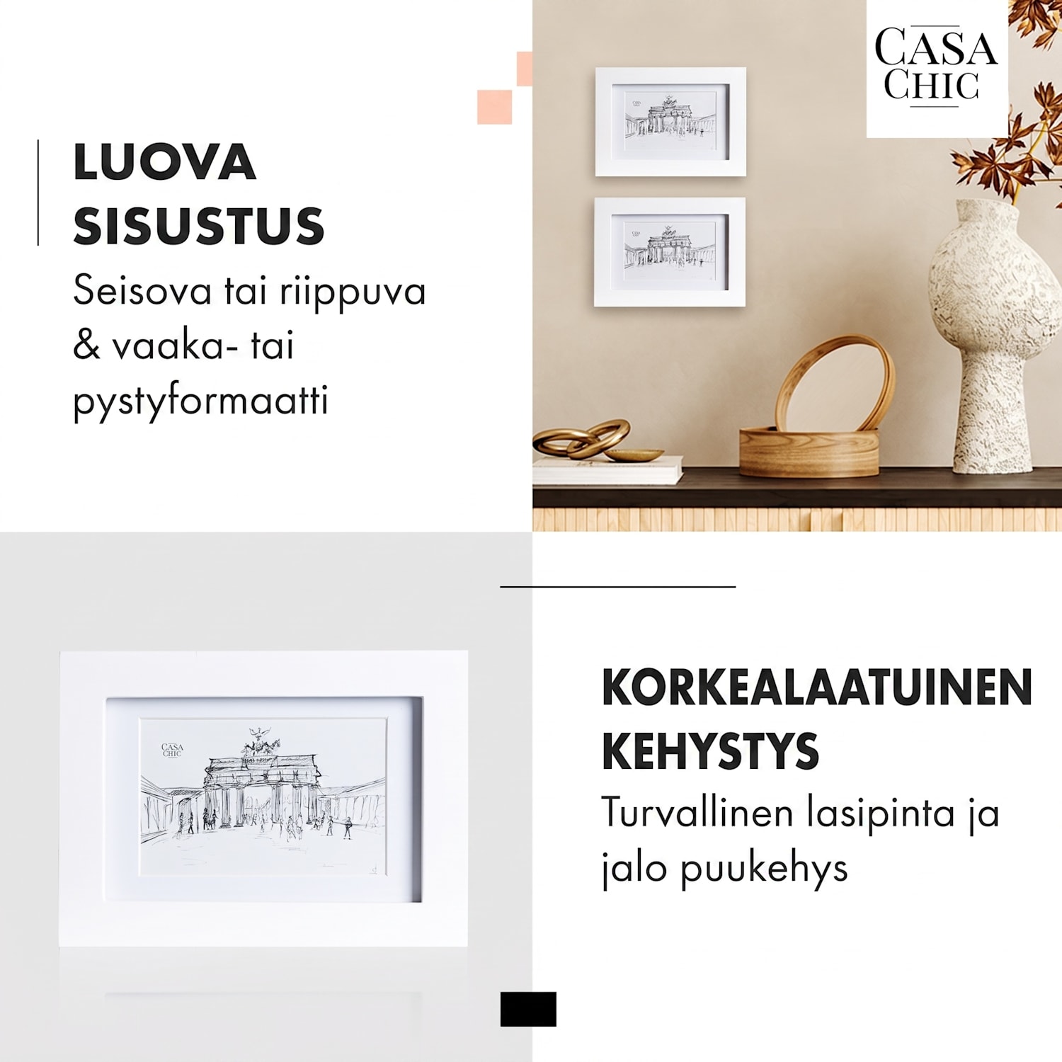 Everton valokuvakehys suorakulmainen 14 x 9 cm kuville paspartuuri lasia Valkoinen