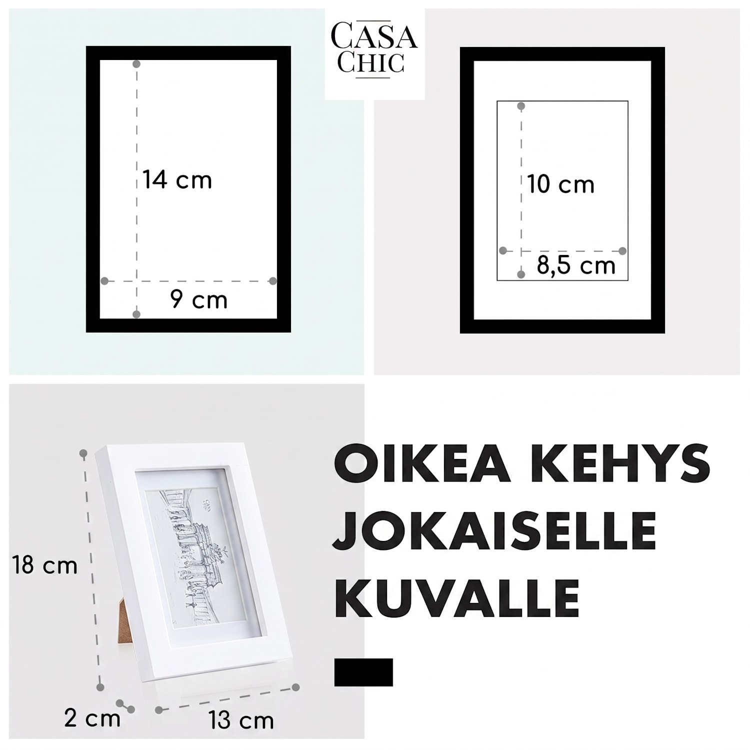 Everton valokuvakehys suorakulmainen 14 x 9 cm kuville paspartuuri lasia Valkoinen