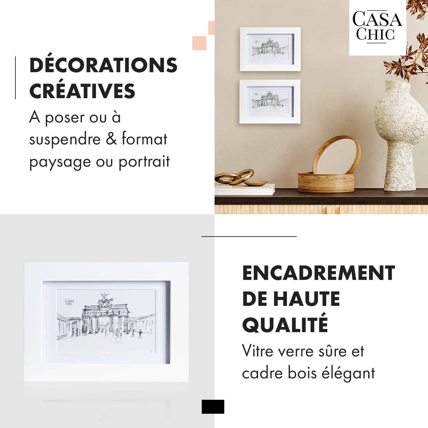 Cadre photo Everton rectangulaire 14 x 9 cm photos passe-partout verre Blanc