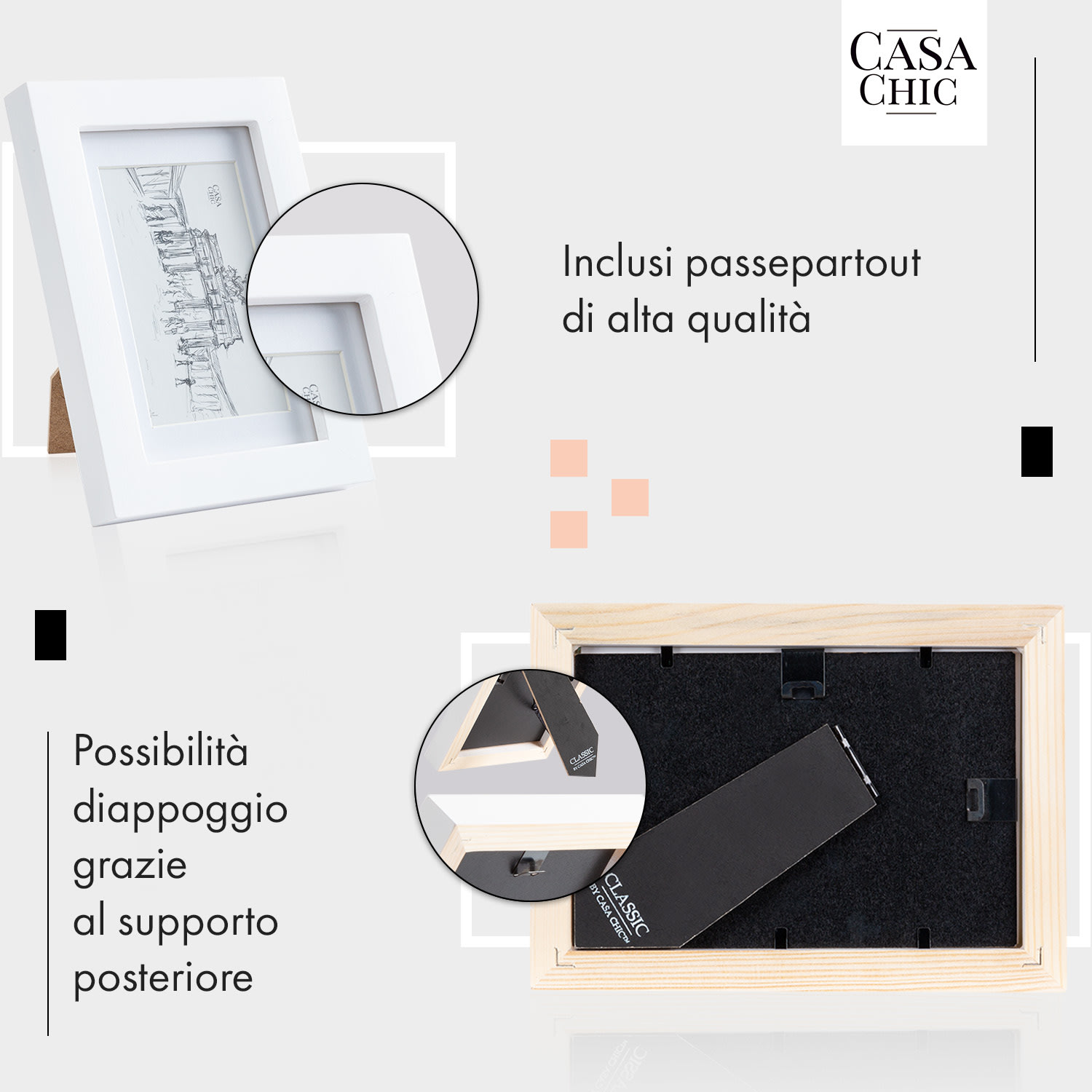 Cornice Everton - Cornice rettangolare, 14 x 9 cm, passepartout, vetro Bianco