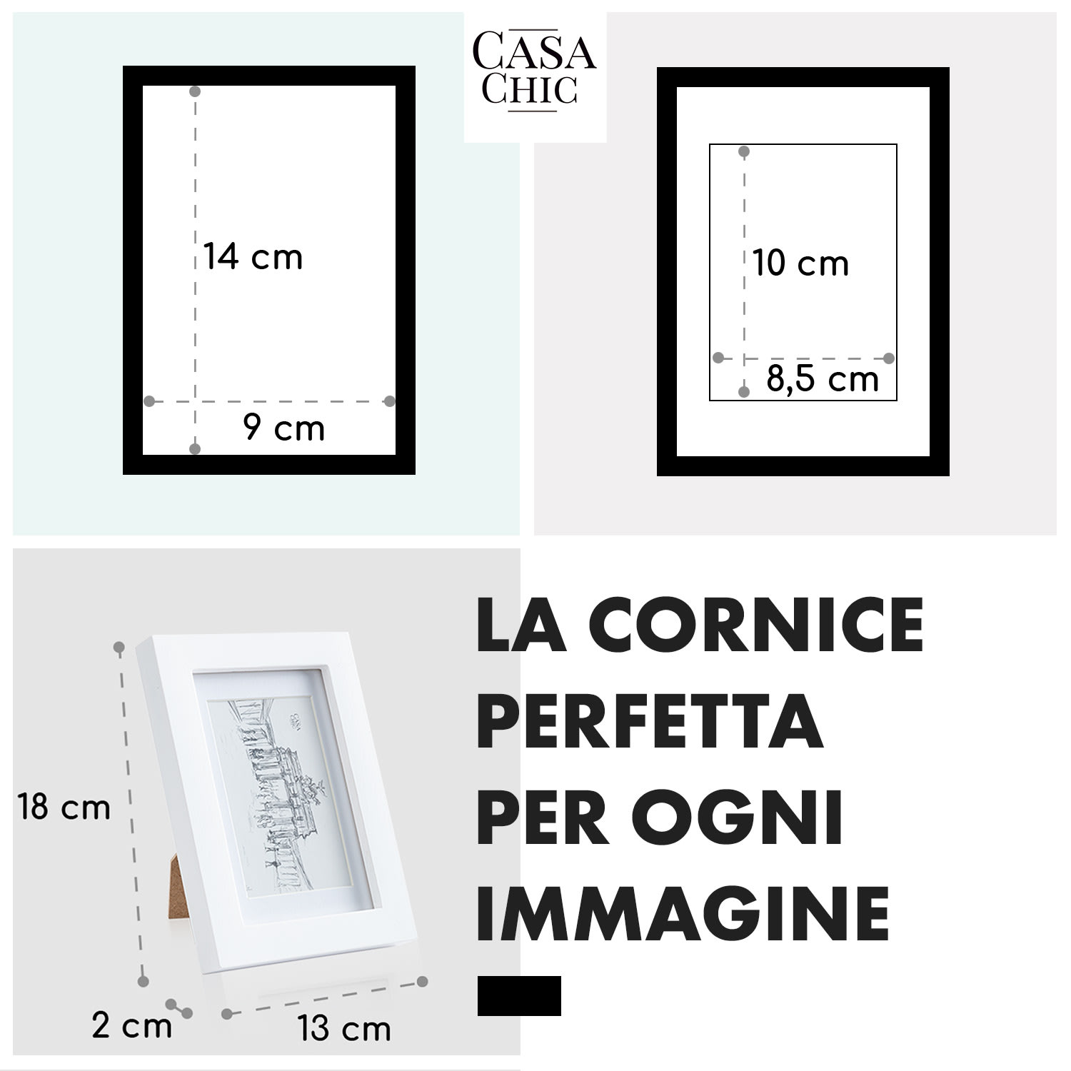 Cornice Everton - Cornice rettangolare, 14 x 9 cm, passepartout, vetro Bianco