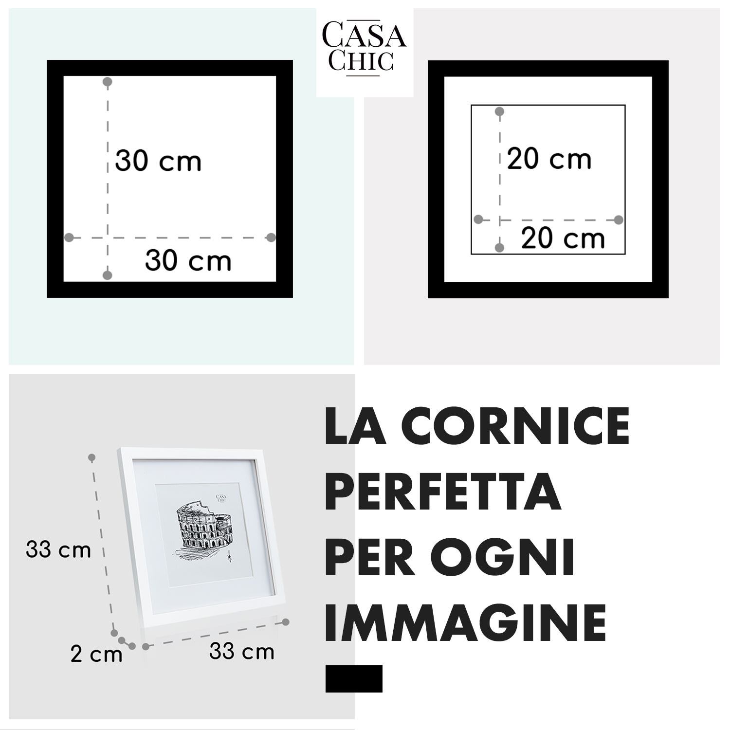 Cornice quadrata Everton, 25 x 25 cm, passepartout per foto, vetro 