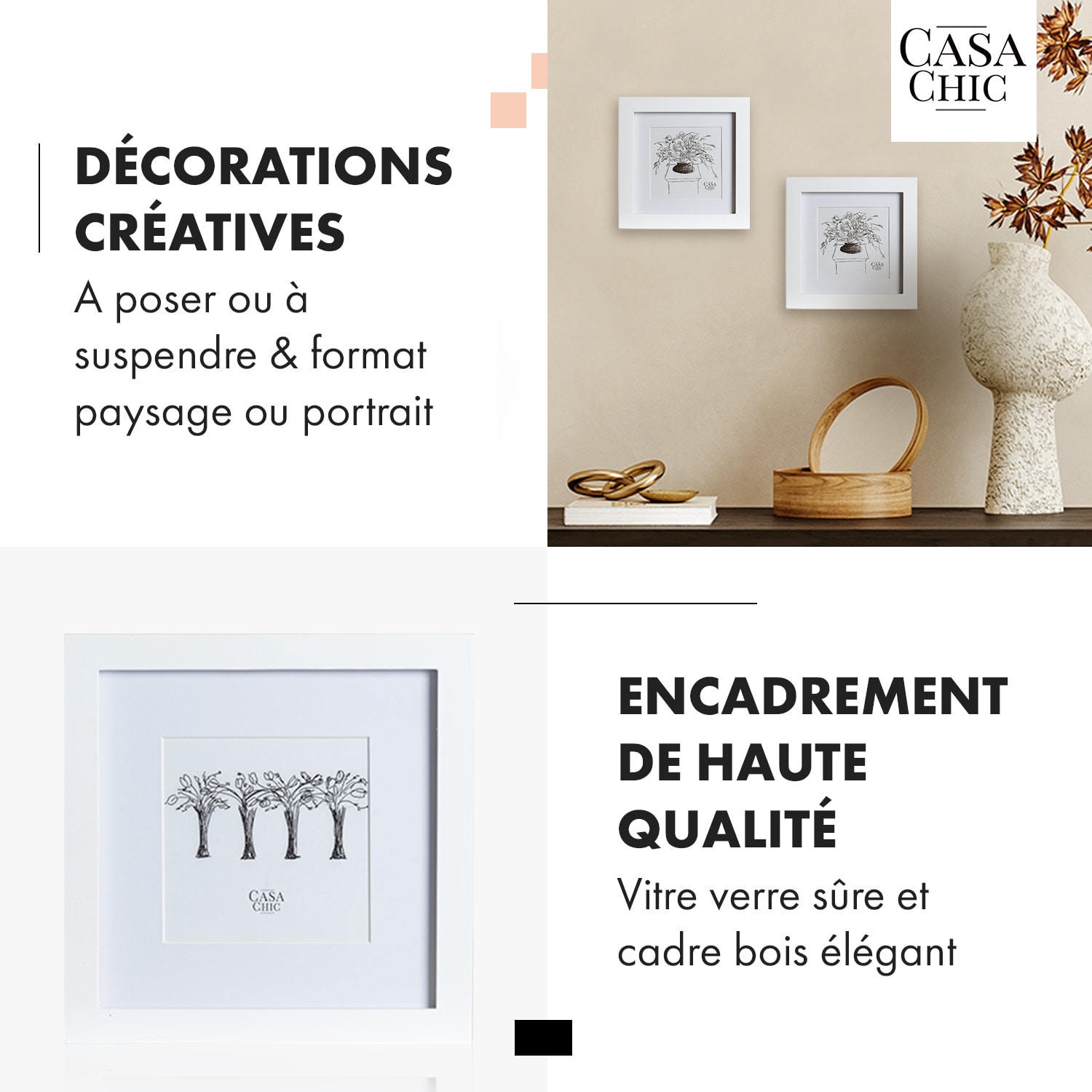 Cadre photo Everton carré 20 x 20 cm photos passe-partout verre