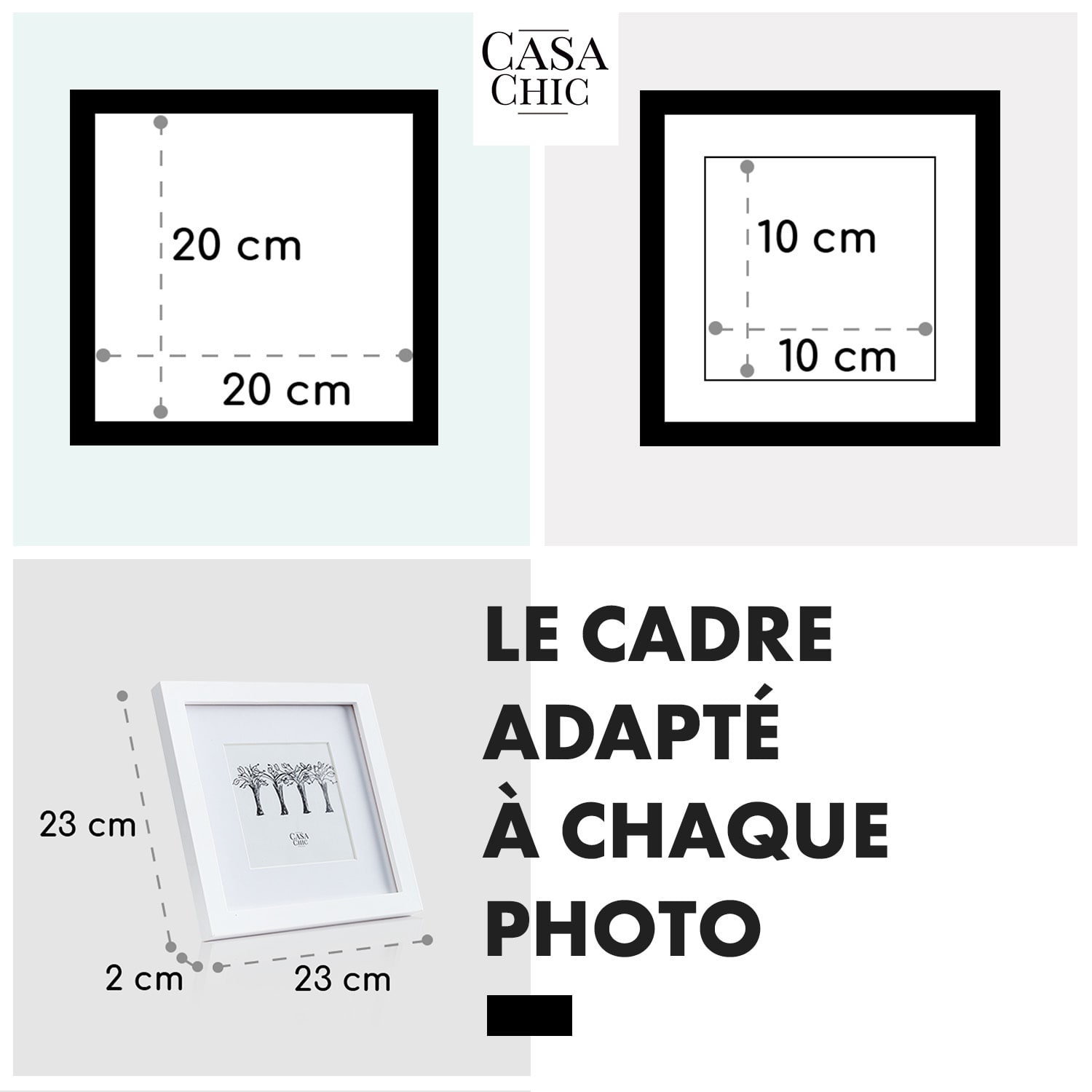 Cadre photo Everton carré 20 x 20 cm photos passe-partout verre