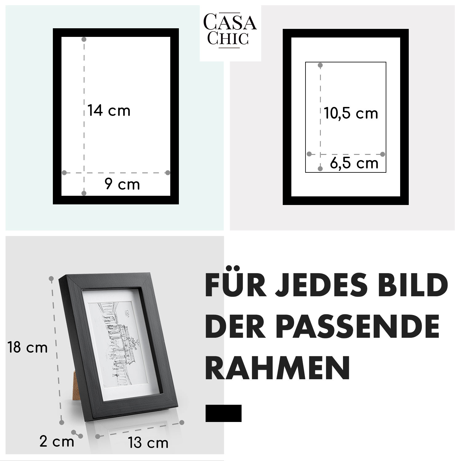 Brighton Bilderrahmen 3er-Set Glasscheibe 10 x 15 cm mit Passepartout Echtholz Schwarz
