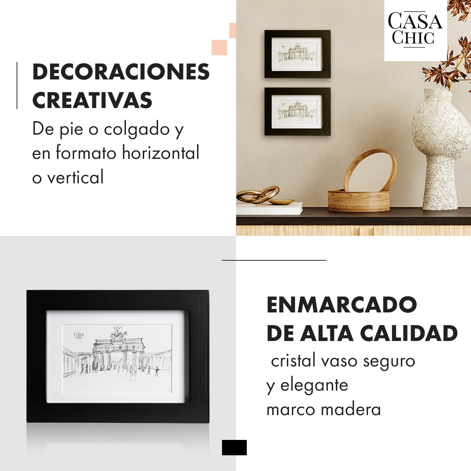 Marco de fotos Bristol cristal 10 x 15 cm con paspartú madera auténtica  Negro