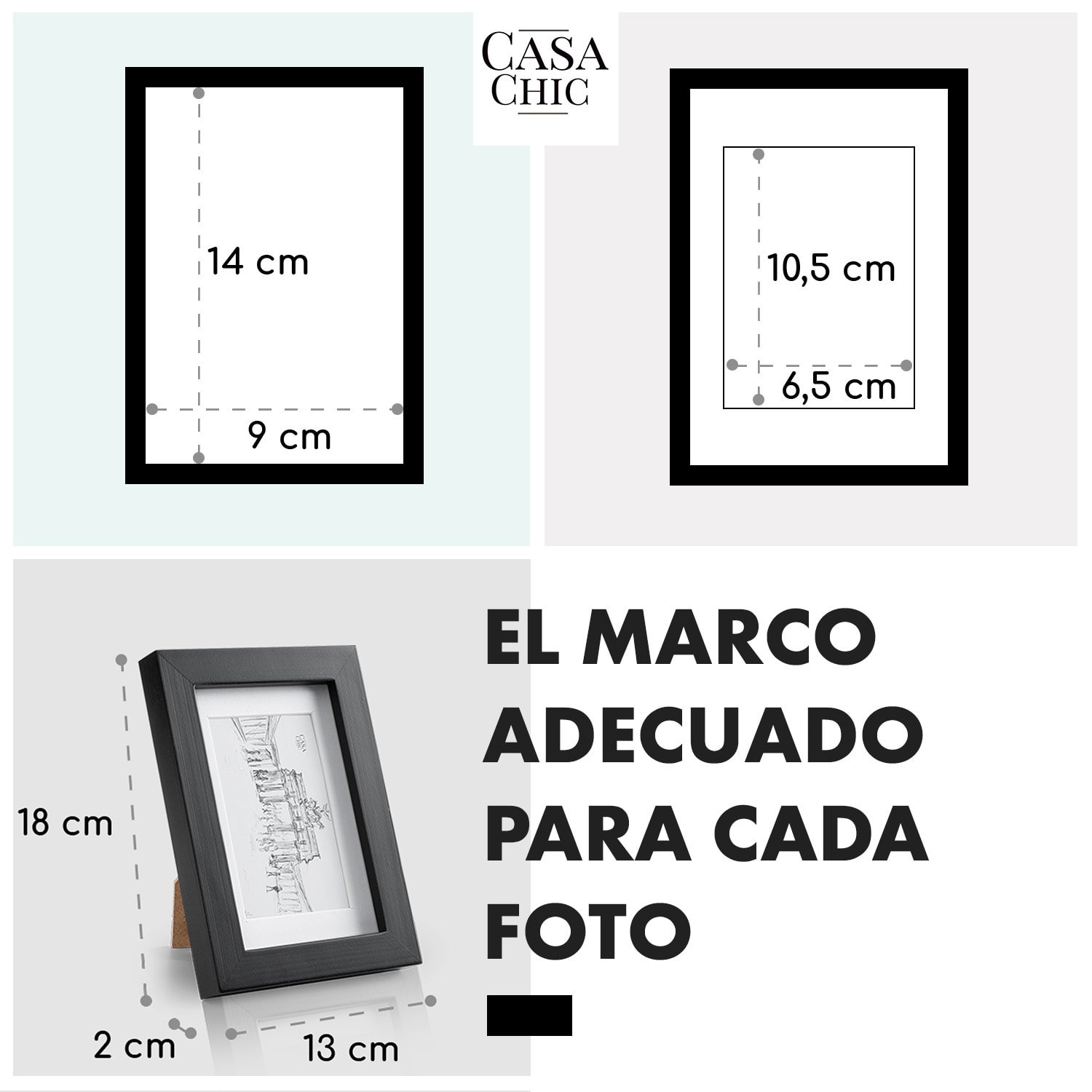 Marco de fotos Bristol cristal 10 x 15 cm con paspartú madera auténtica  Negro