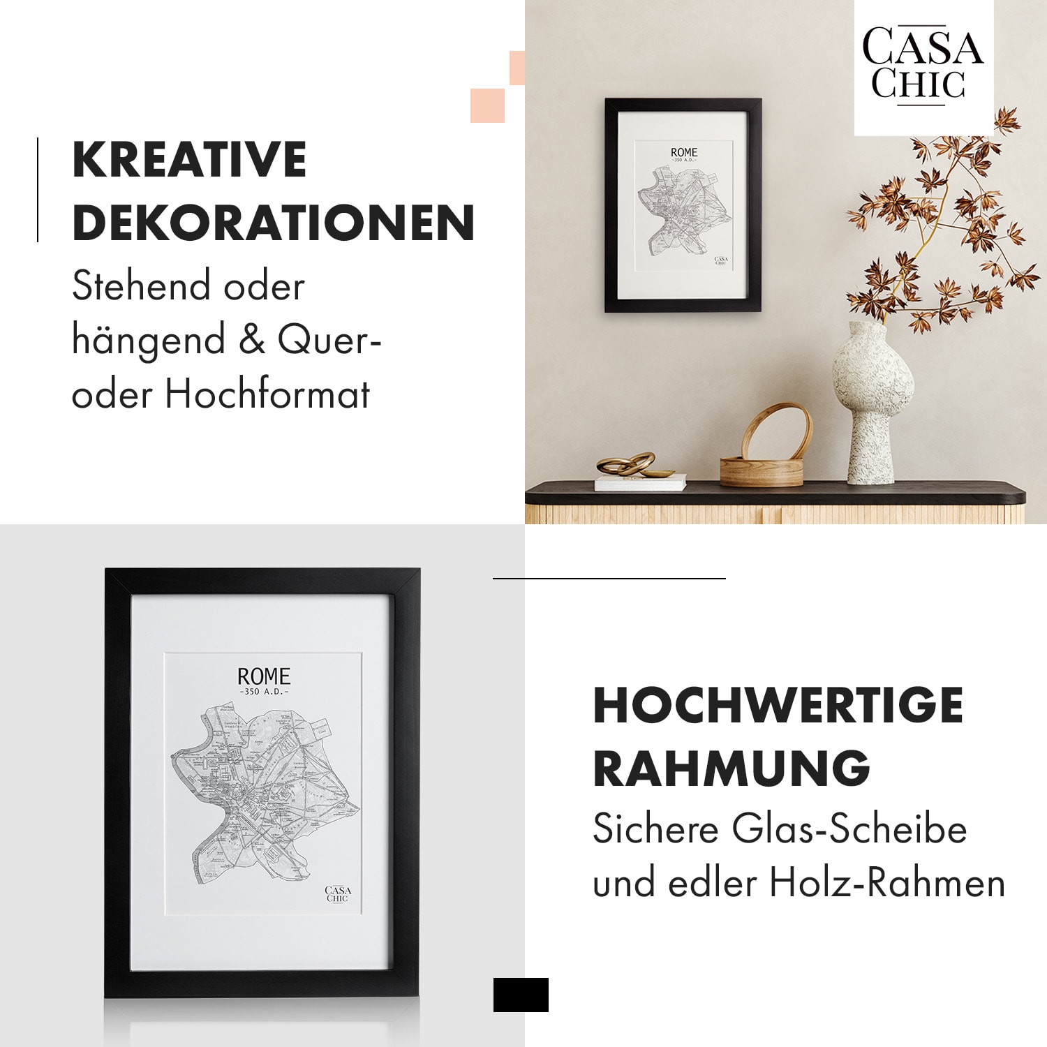 Brighton Bilderrahmen Glasscheibe DIN A4 mit Passepartout   Echtholz  Schwarz