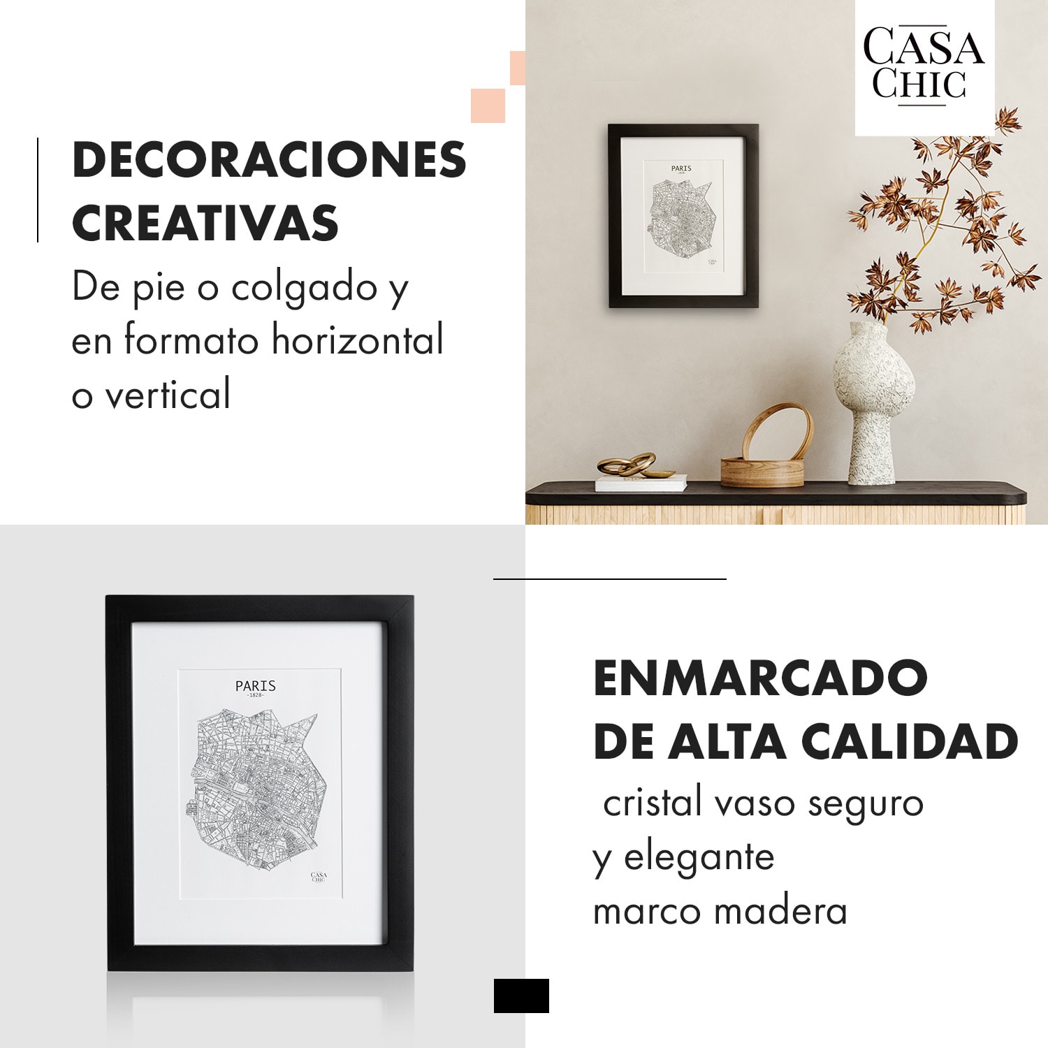 Marco de fotos Bristol cristal 20 x 25 cm con paspartú madera auténtica 