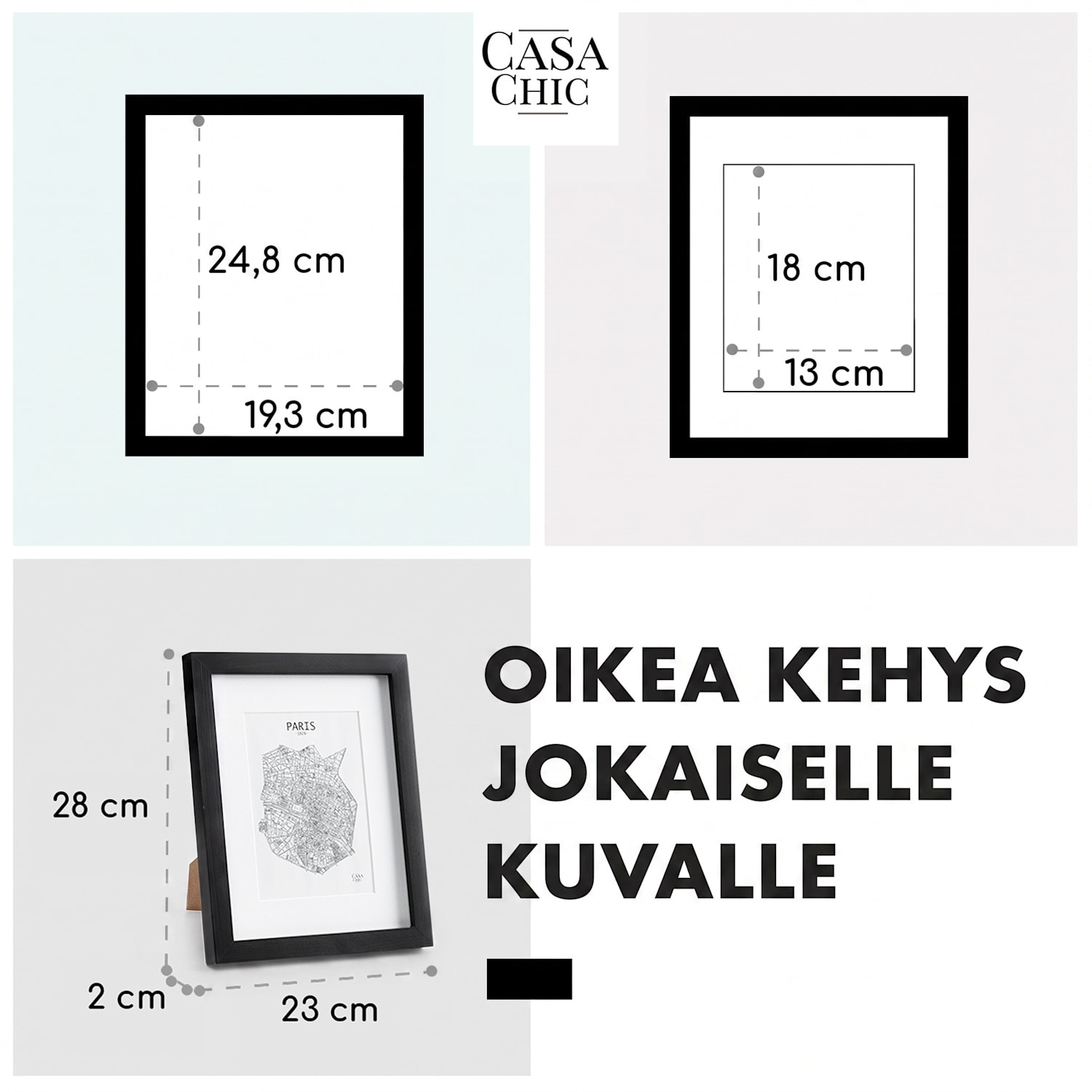 Brighton valokuvakehys lasilevy 20 x 25 cm paspartuurilla aitoa puuta Musta