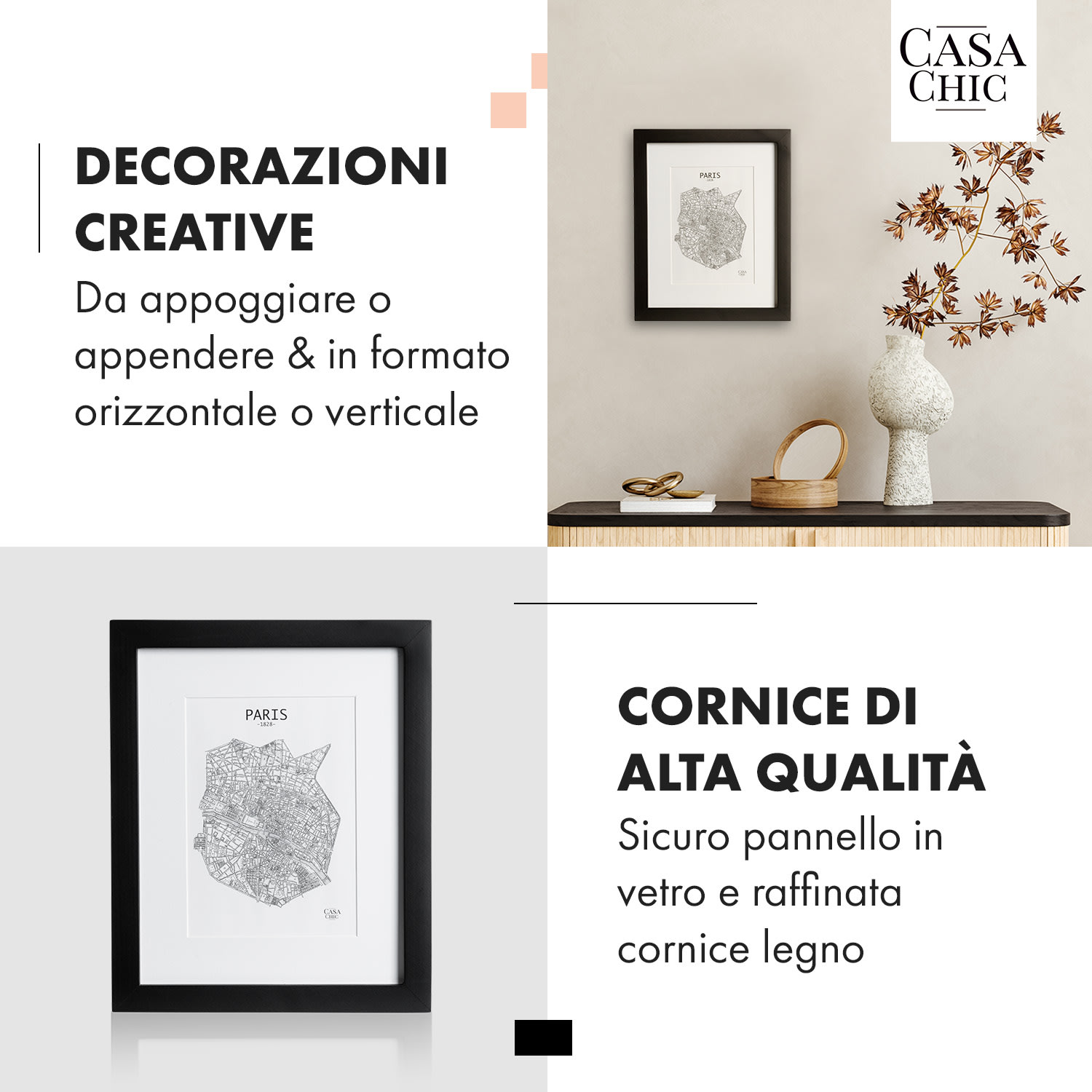 Bristol cornice, lastra di vetro, 20 x 25 cm, con passepartout, in vero legno Nero