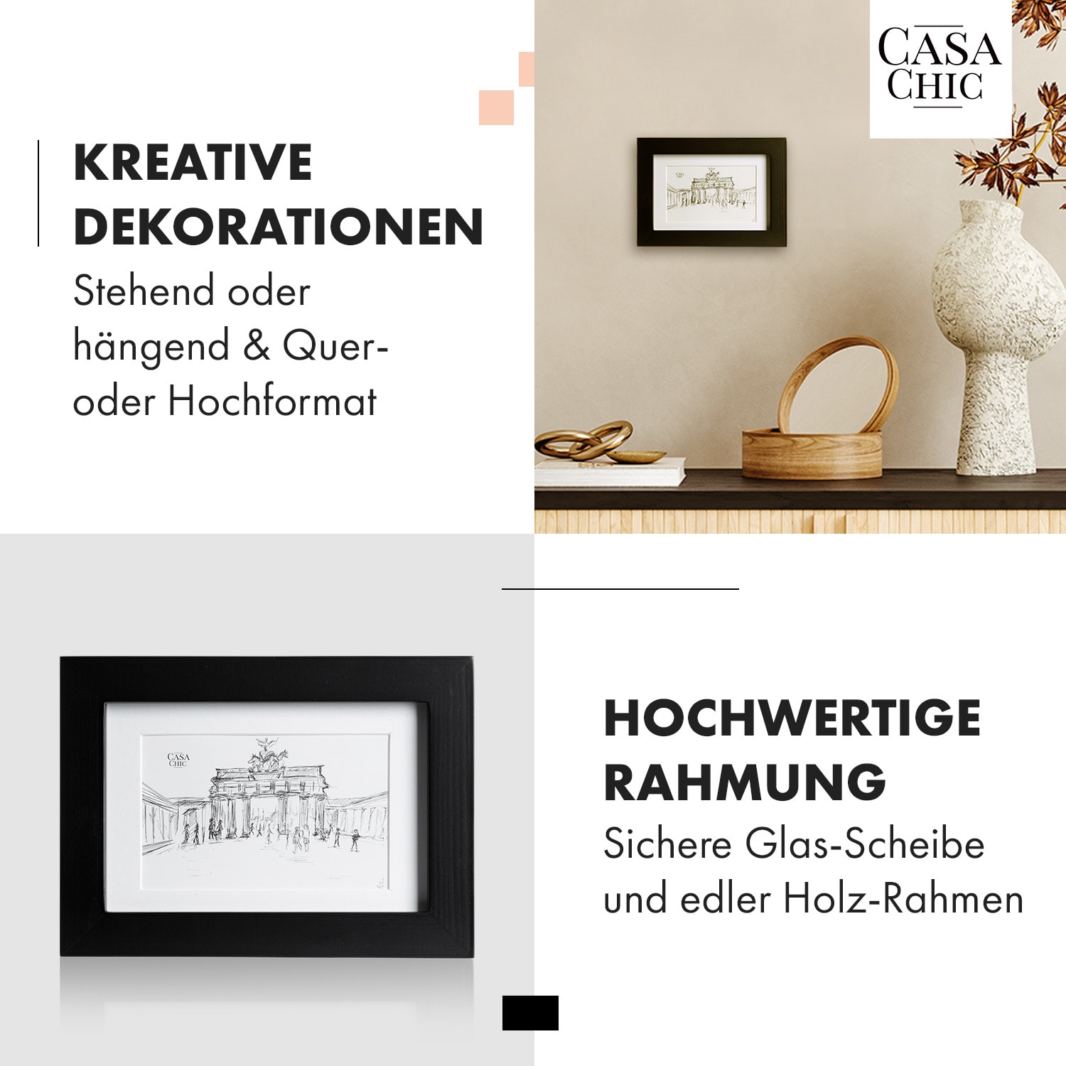 Brighton Bilderrahmen Glasscheibe 10 x 15 cm mit Passepartout   Echtholz  