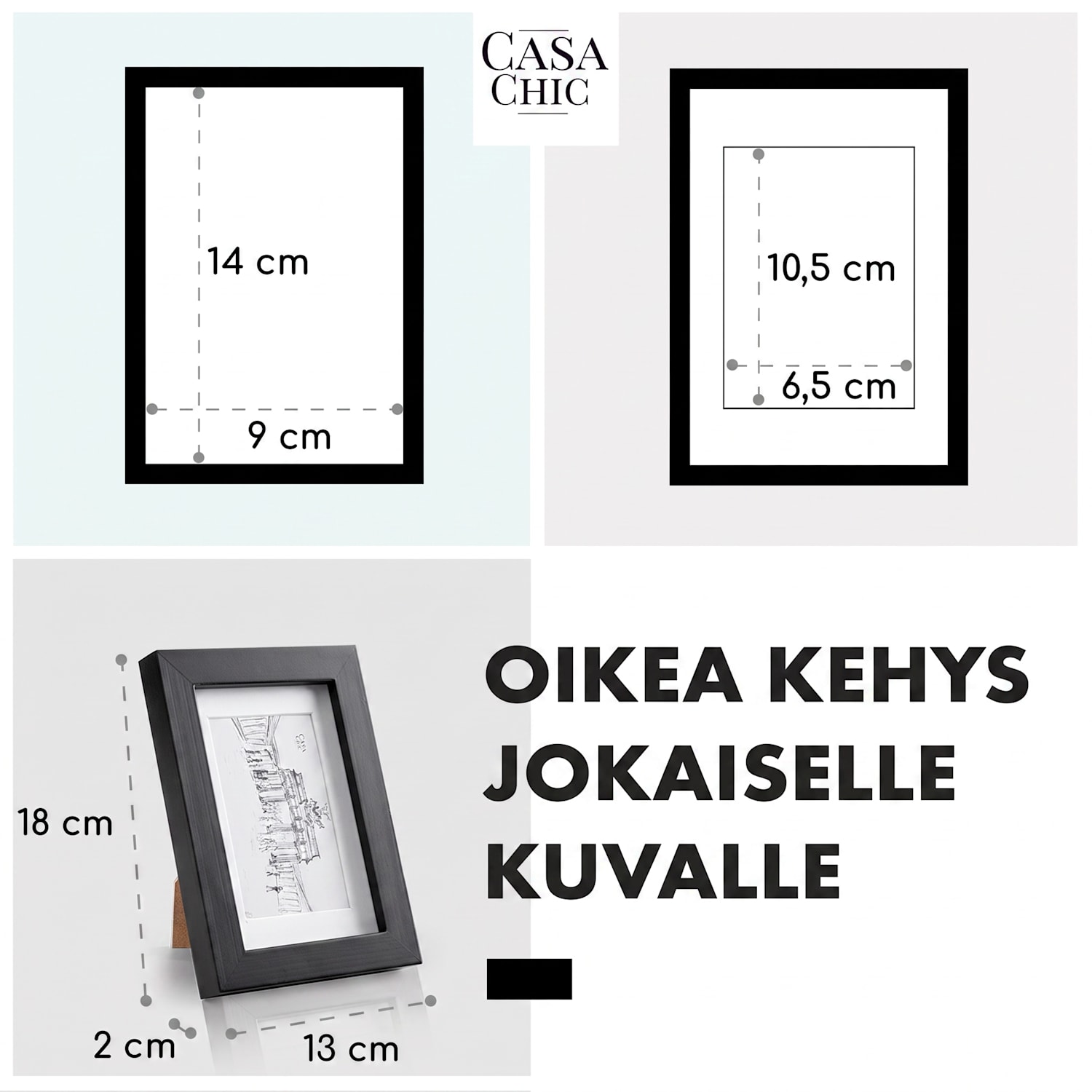 Brighton valokuvakehys lasilevy 10 x 15 cm paspartuurilla aitoa puuta  Musta