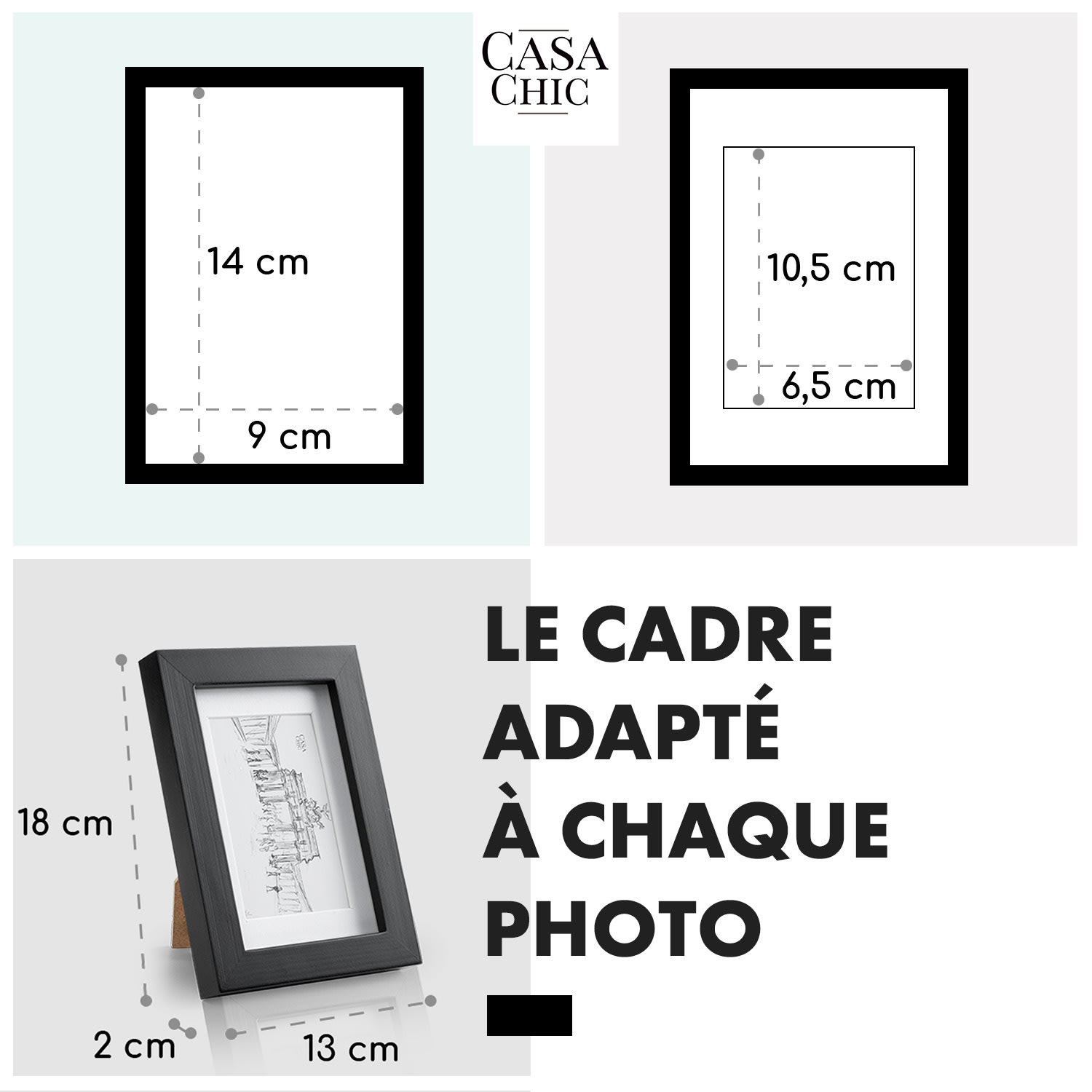 Cadre photo Brighton vitre 10 x 15 cm avec passe-partout bois véritable  Noir