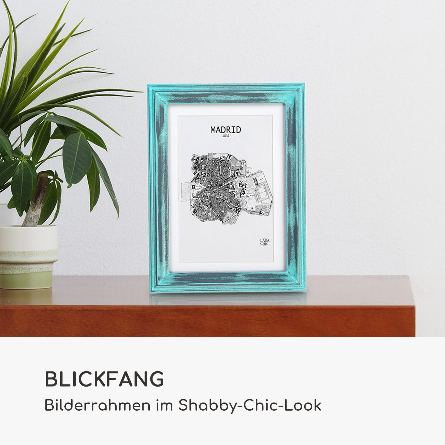 Lancaster Bilderrahmen rechteckig 17 x 12 cm Fotos Passepartout Holz Türkis