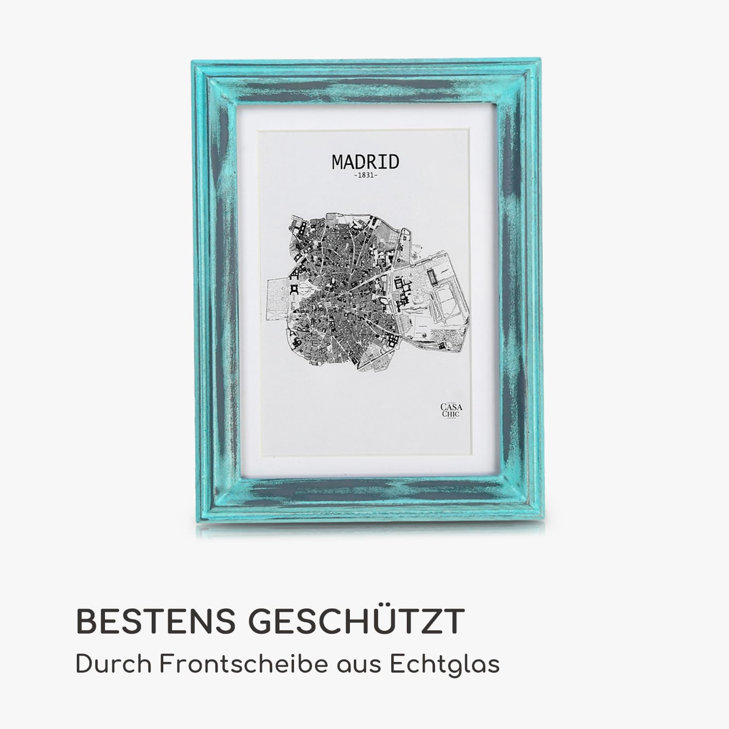 Lancaster Bilderrahmen rechteckig 17 x 12 cm Fotos Passepartout Holz Türkis