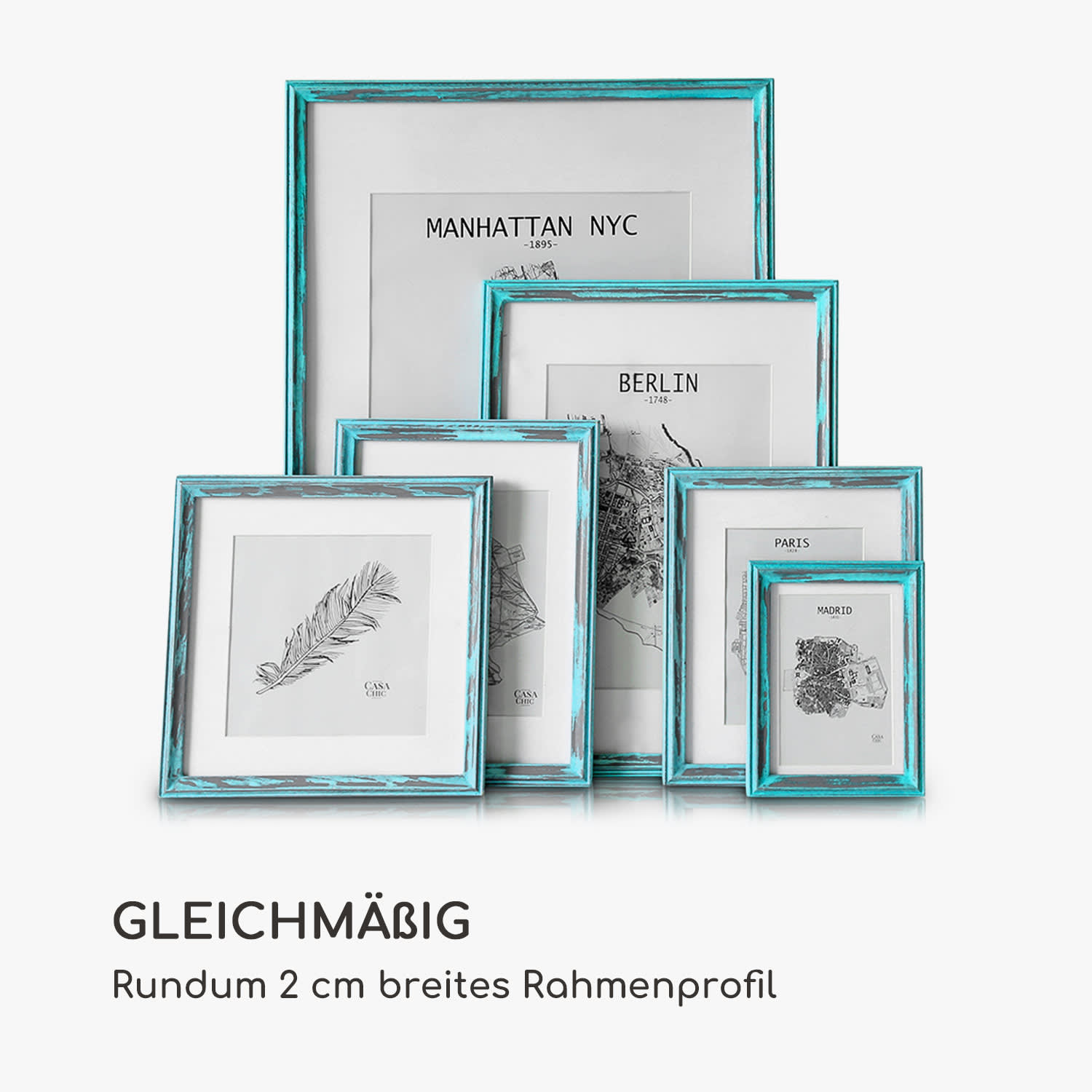 Lancaster Bilderrahmen rechteckig 17 x 12 cm Fotos Passepartout Holz Türkis