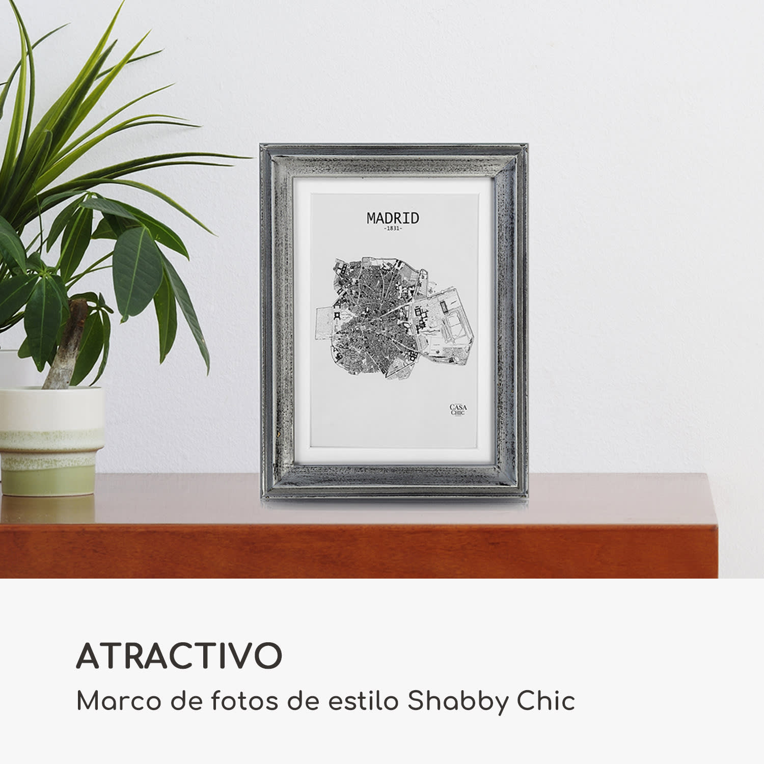 Marco de fotos Lancaster Rectangular 17x12 cm Fotos Paspartú Madera Plata