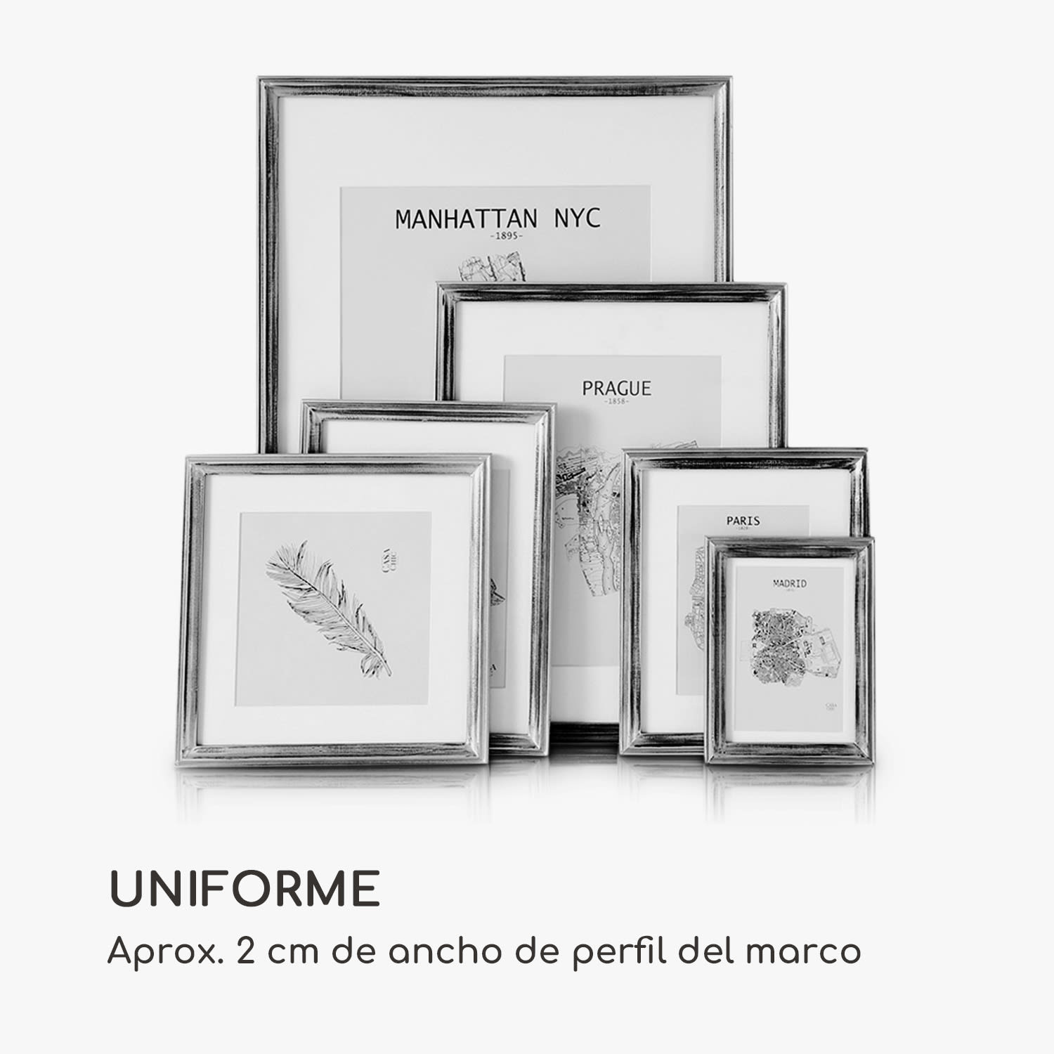 Marco de fotos Lancaster Rectangular 17x12 cm Fotos Paspartú Madera Plata