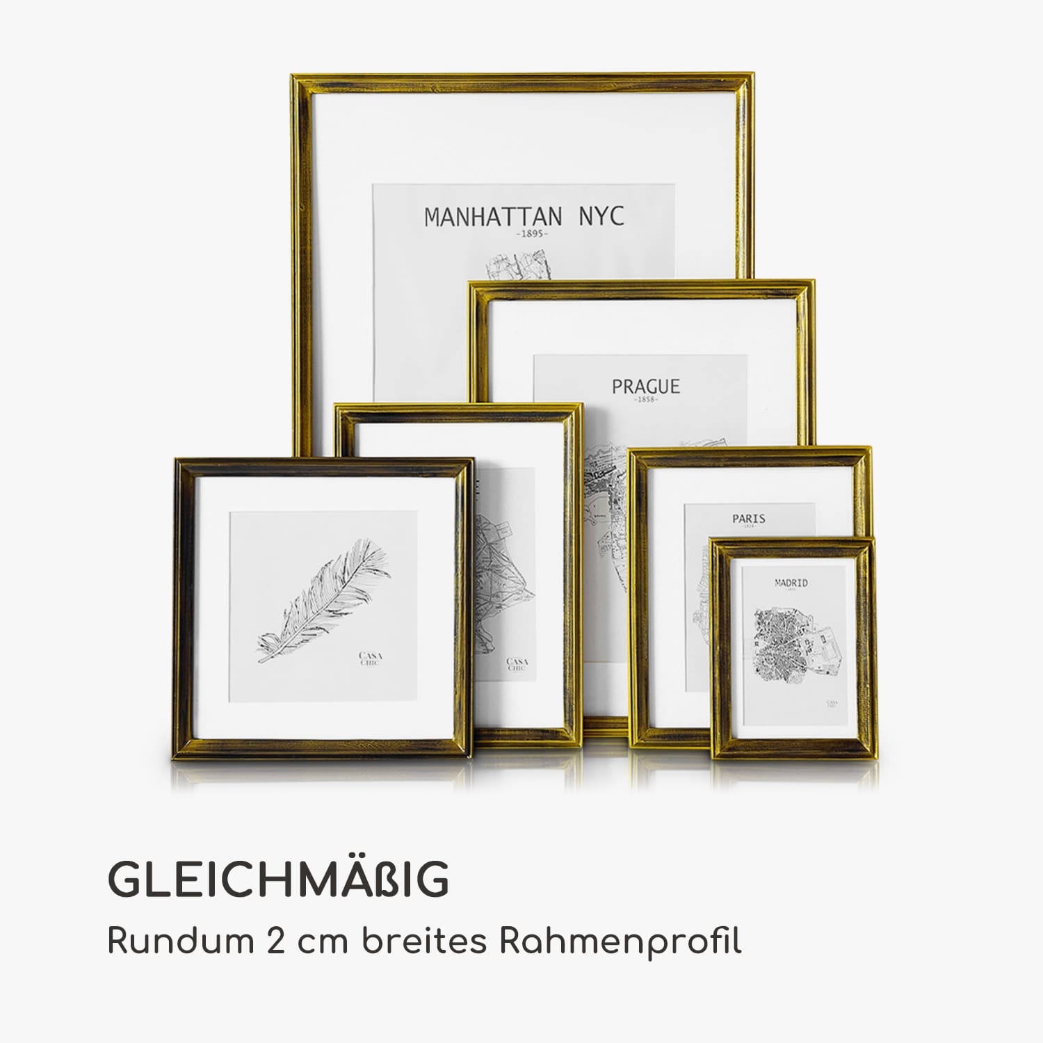 Lancaster Bilderrahmen rechteckig 17 x 12 cm Fotos   Passepartout Holz Gold