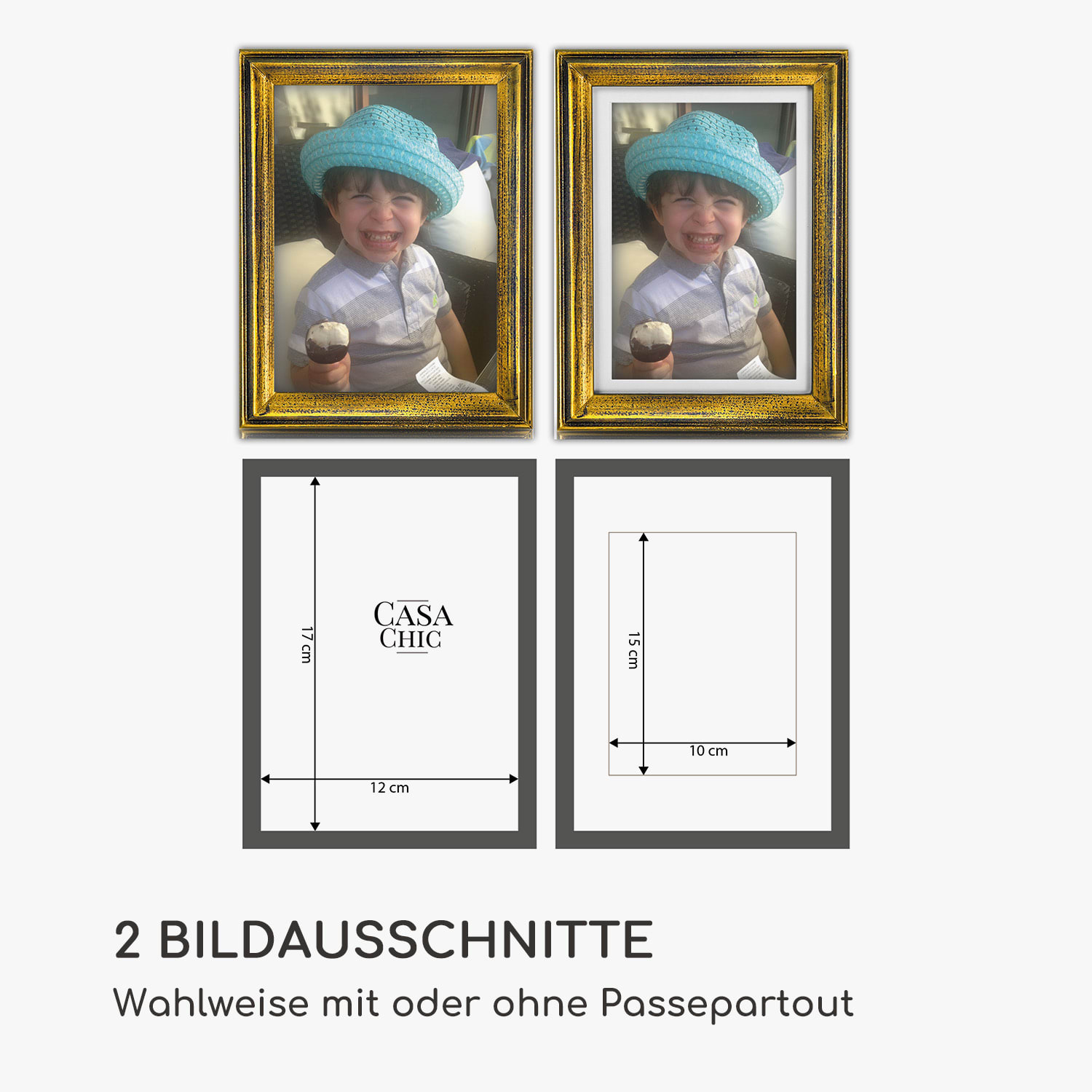 Lancaster Bilderrahmen rechteckig 17 x 12 cm Fotos   Passepartout Holz Gold