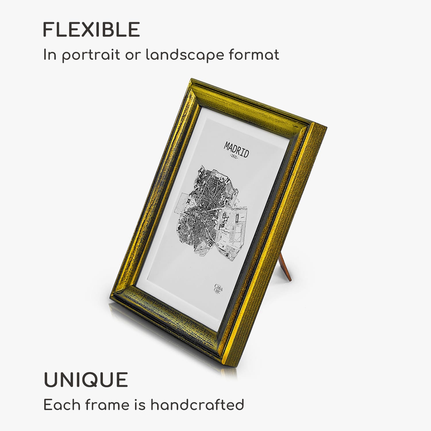 Lancaster, okvir za slike, pravokutni, fotografije 17 x 12 cm, nosač, drvo Zlato