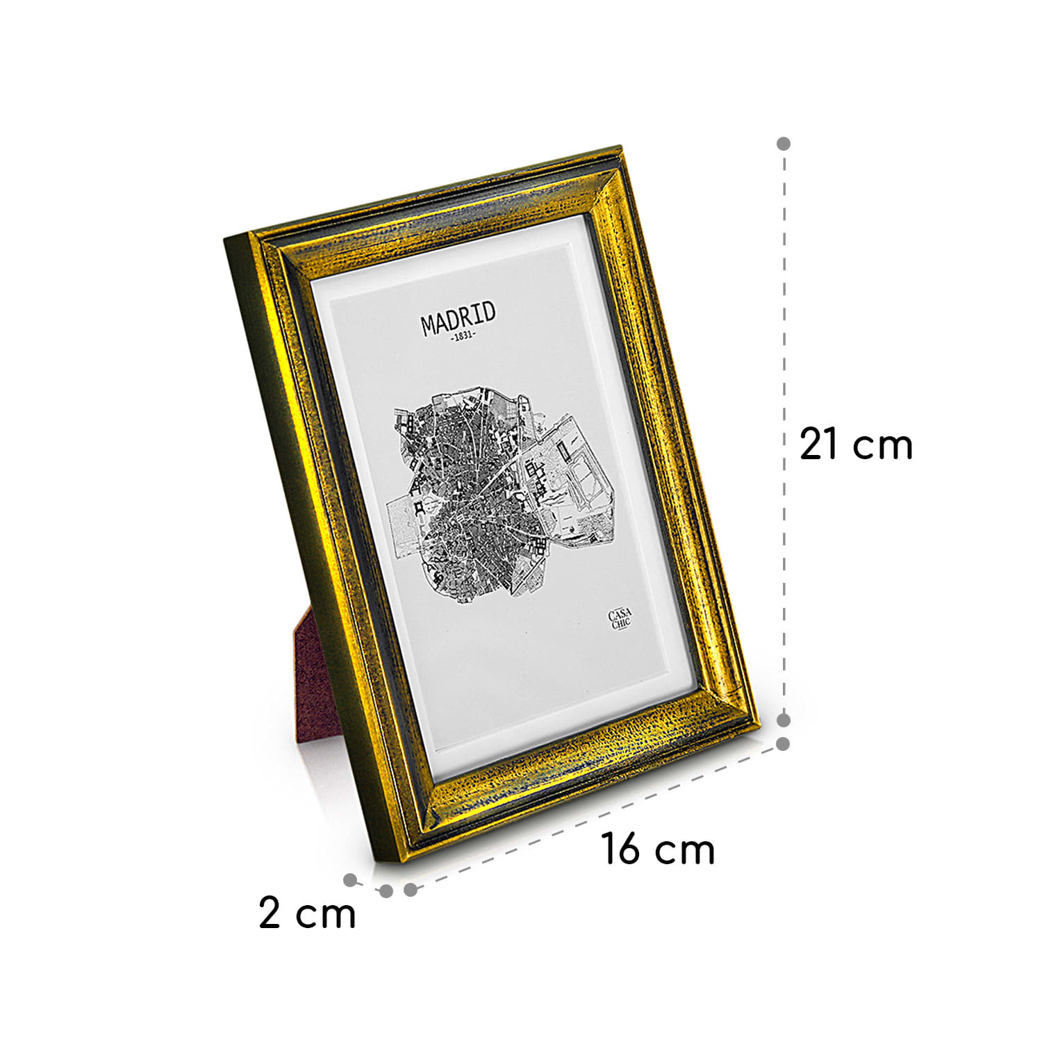 Lancaster, okvir za slike, pravokutni, fotografije 17 x 12 cm, nosač, drvo Zlato