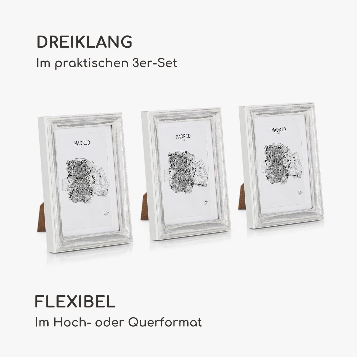 Lancaster Bilderrahmen rechteckig 3er-Set 17x12 cm Fotos Passepartout Holz Weiß