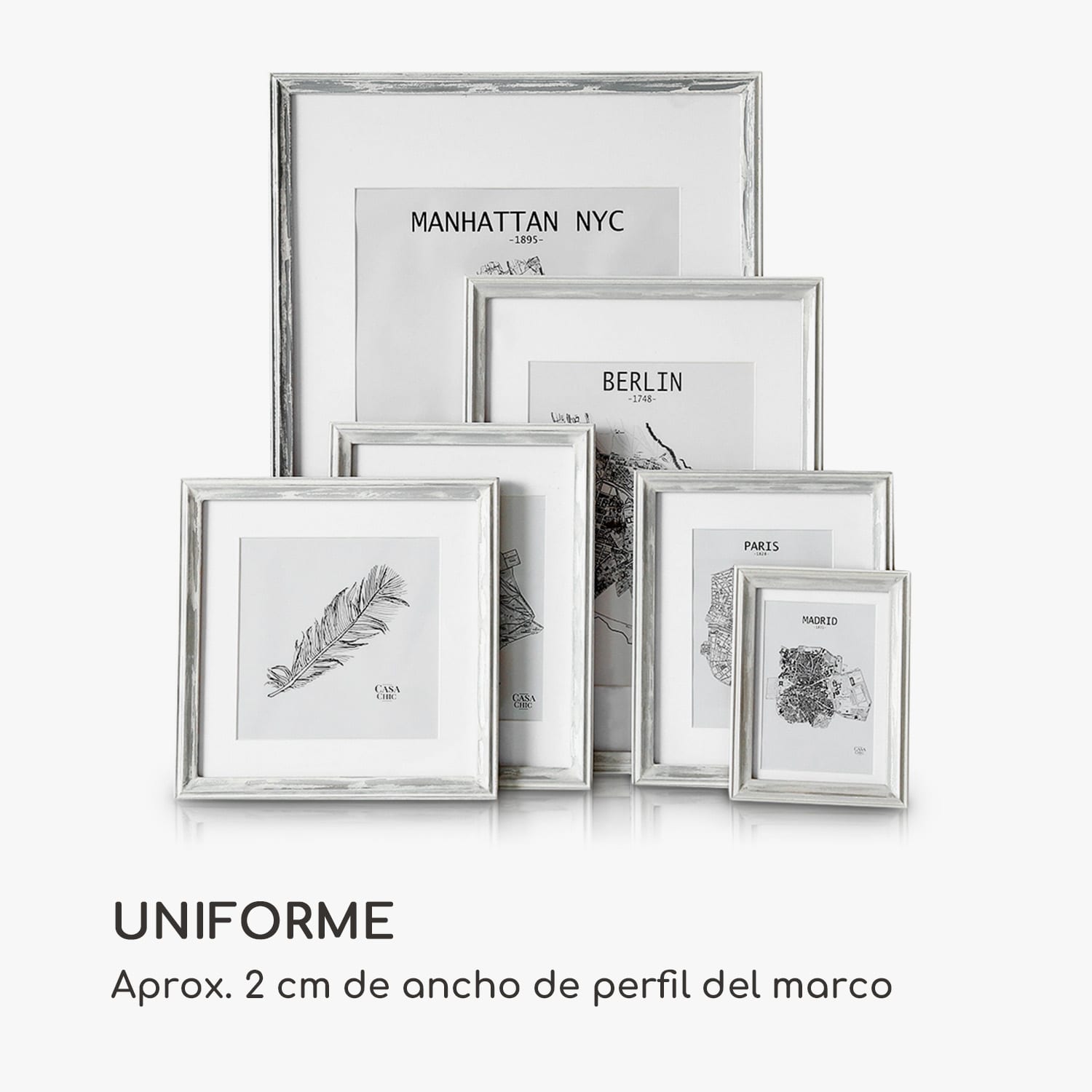 Marco de fotos Lancaster Rectangular Juego de 3 unidades 17x12 cm Fotos Paspartú Madera Blanco