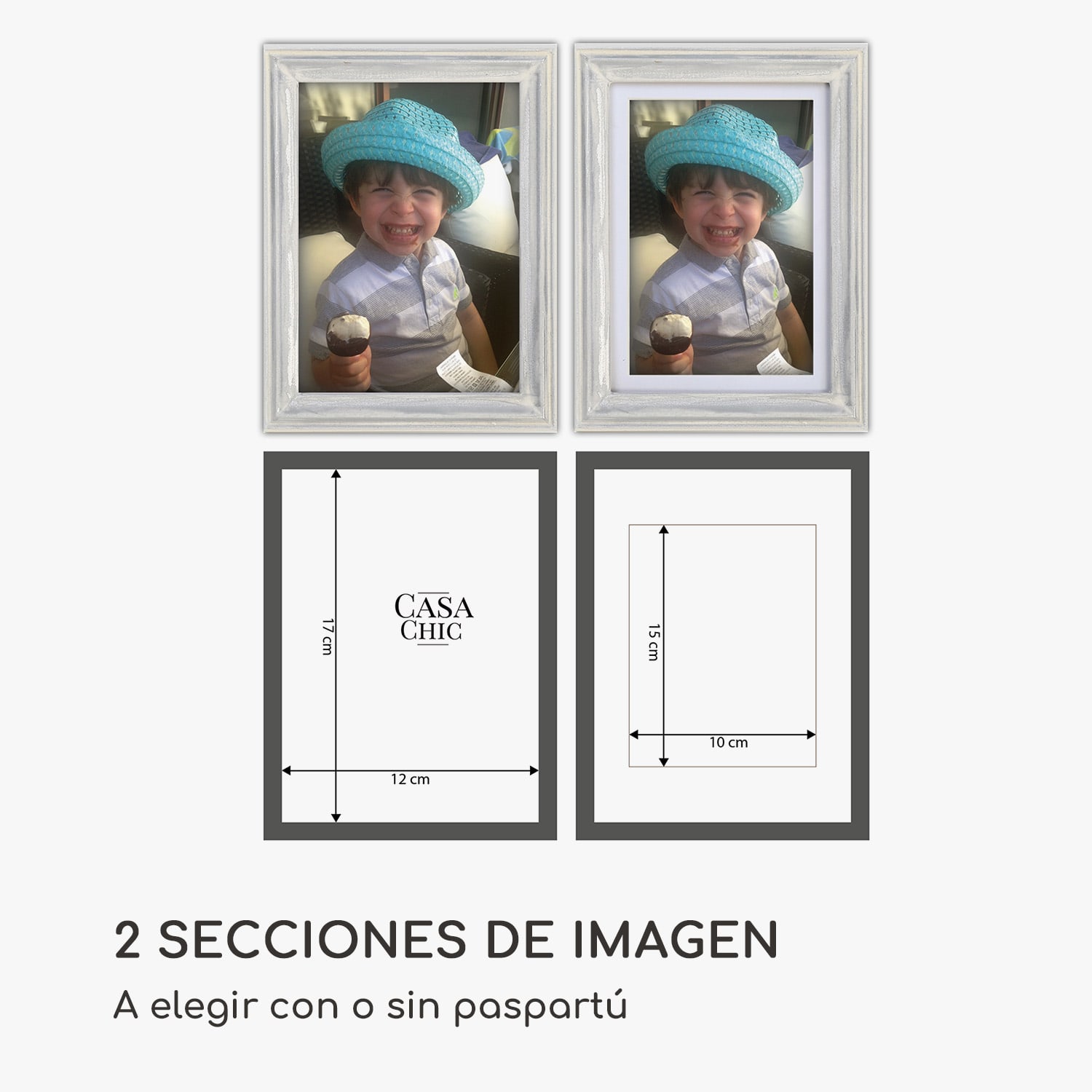 Marco de fotos Lancaster Rectangular Juego de 3 unidades 17x12 cm Fotos Paspartú Madera Blanco