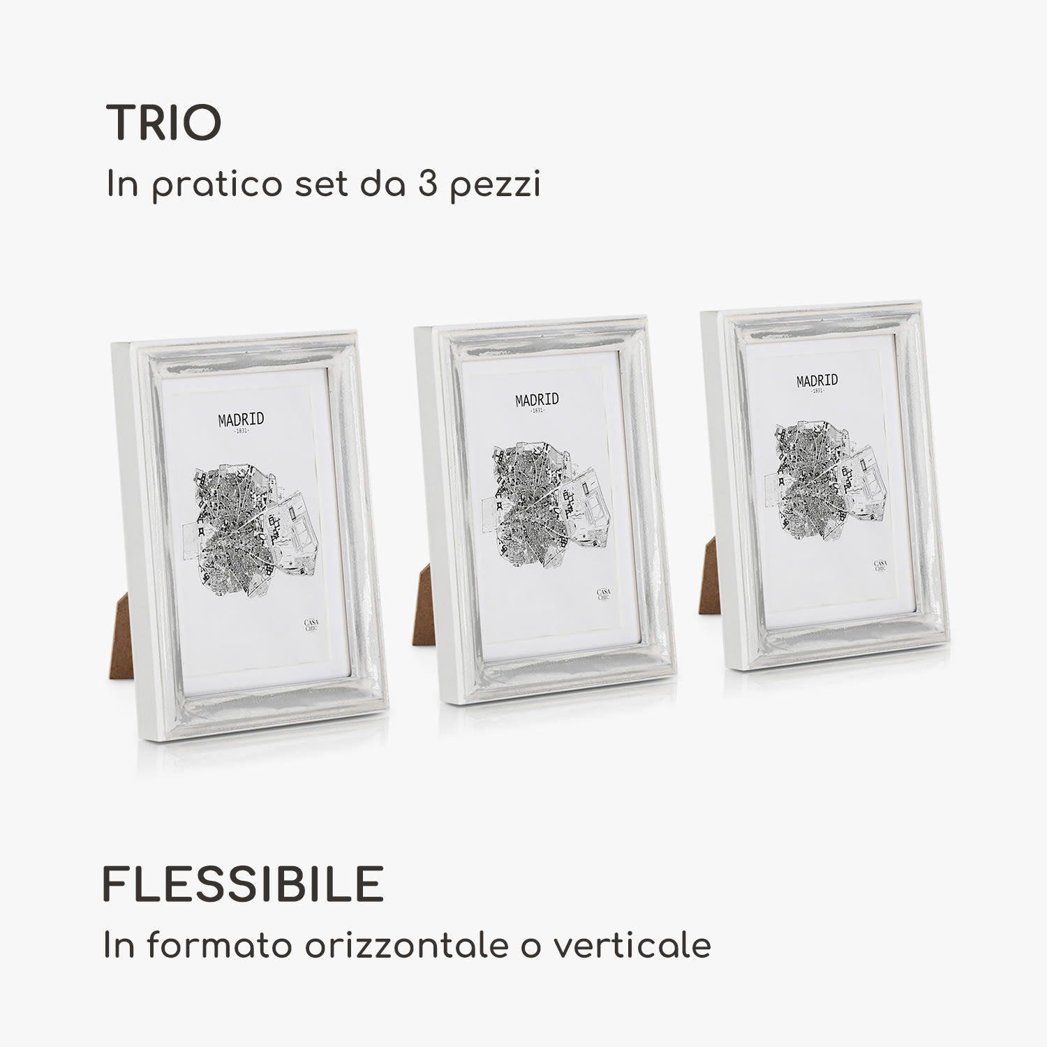 Lancaster cornice, rettangolare, set da 3, foto 17 x 12 cm, passepartout, legno Bianco