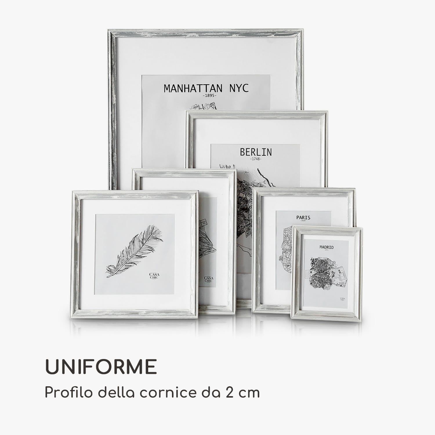 Lancaster cornice, rettangolare, set da 3, foto 17 x 12 cm, passepartout, legno Bianco