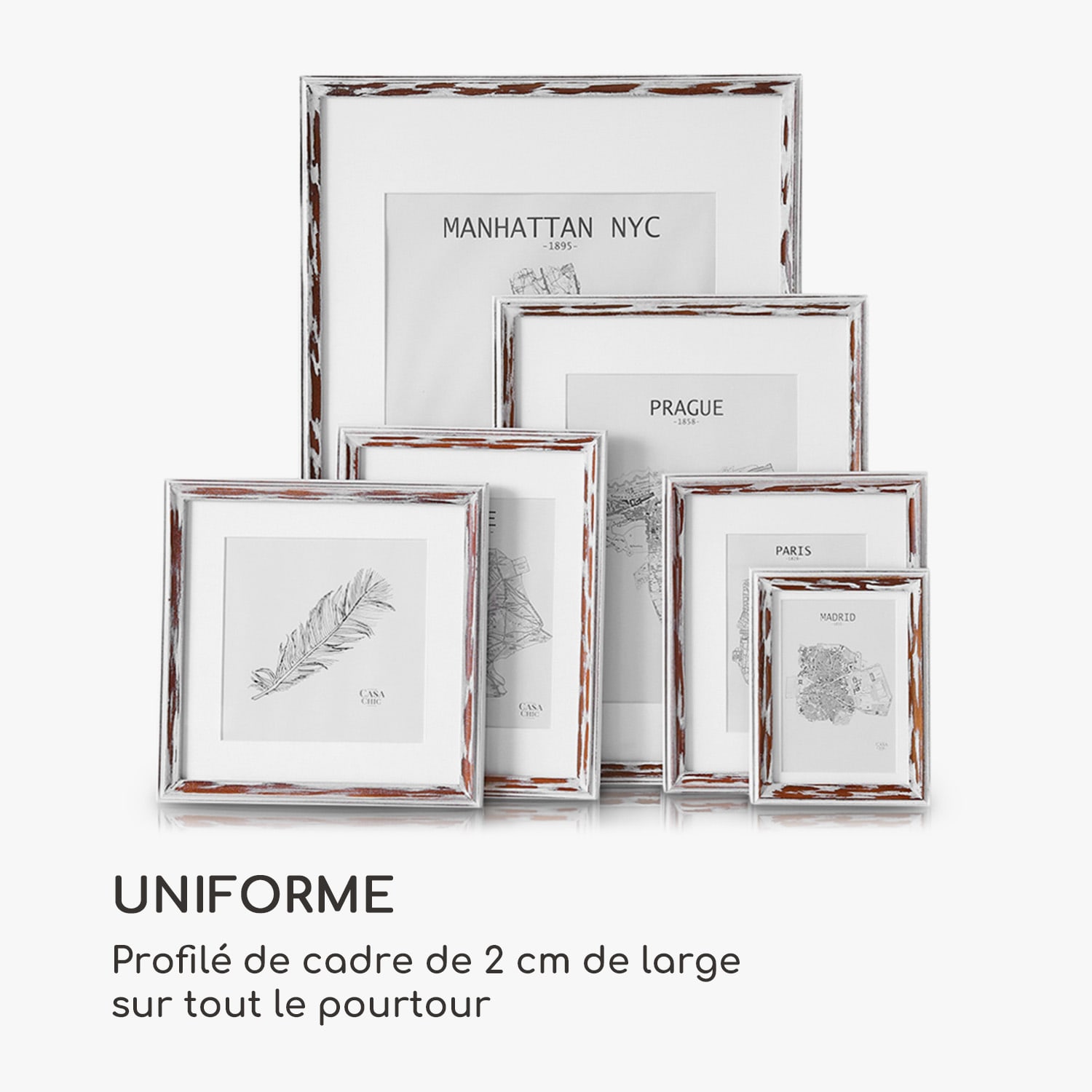 Lancaster Cadre photo rectangulaire set de 3 photos 17x12 cm passe-partout bois Brun