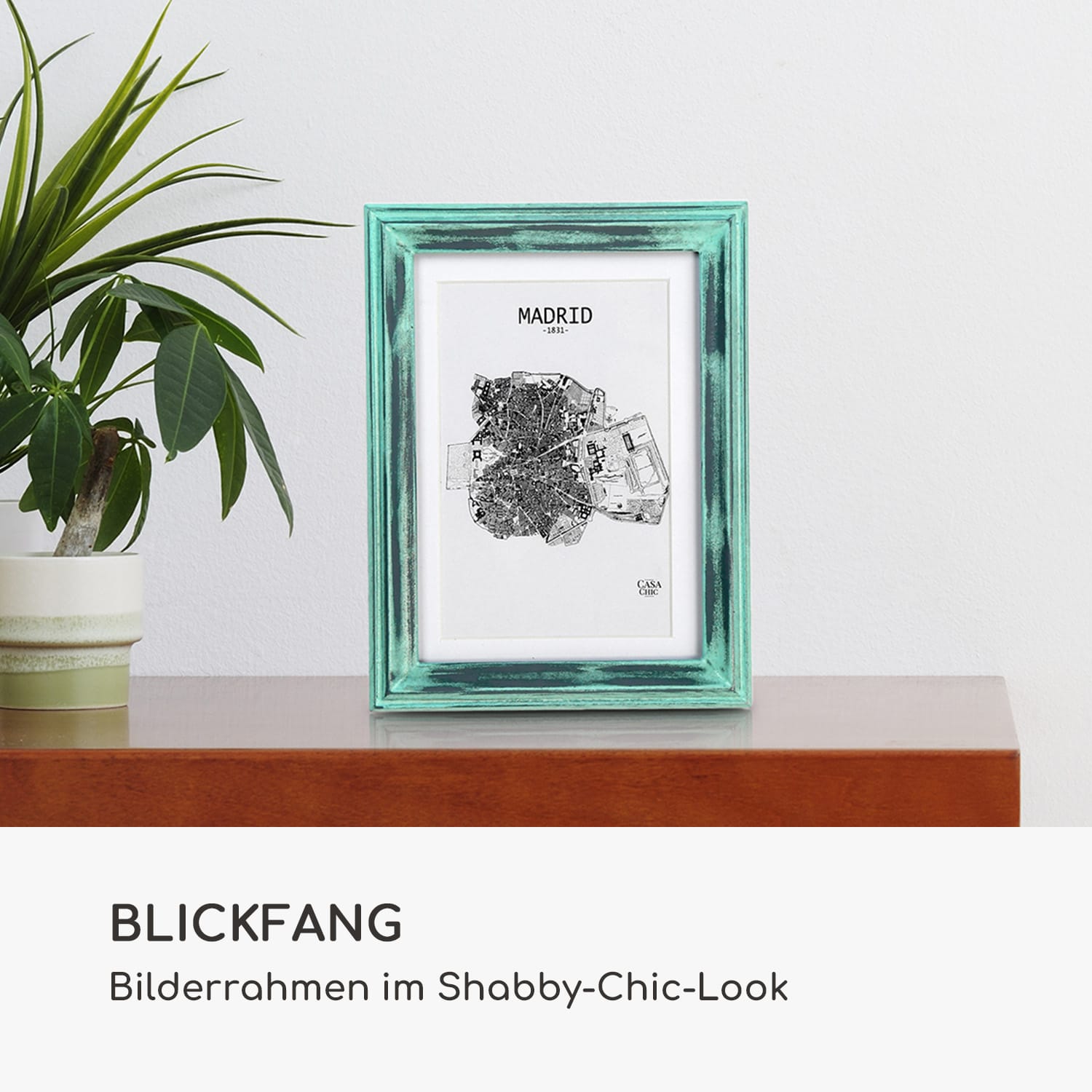 Lancaster Bilderrahmen rechteckig 3er-Set 17x12 cm Fotos Passepartout Holz Türkis