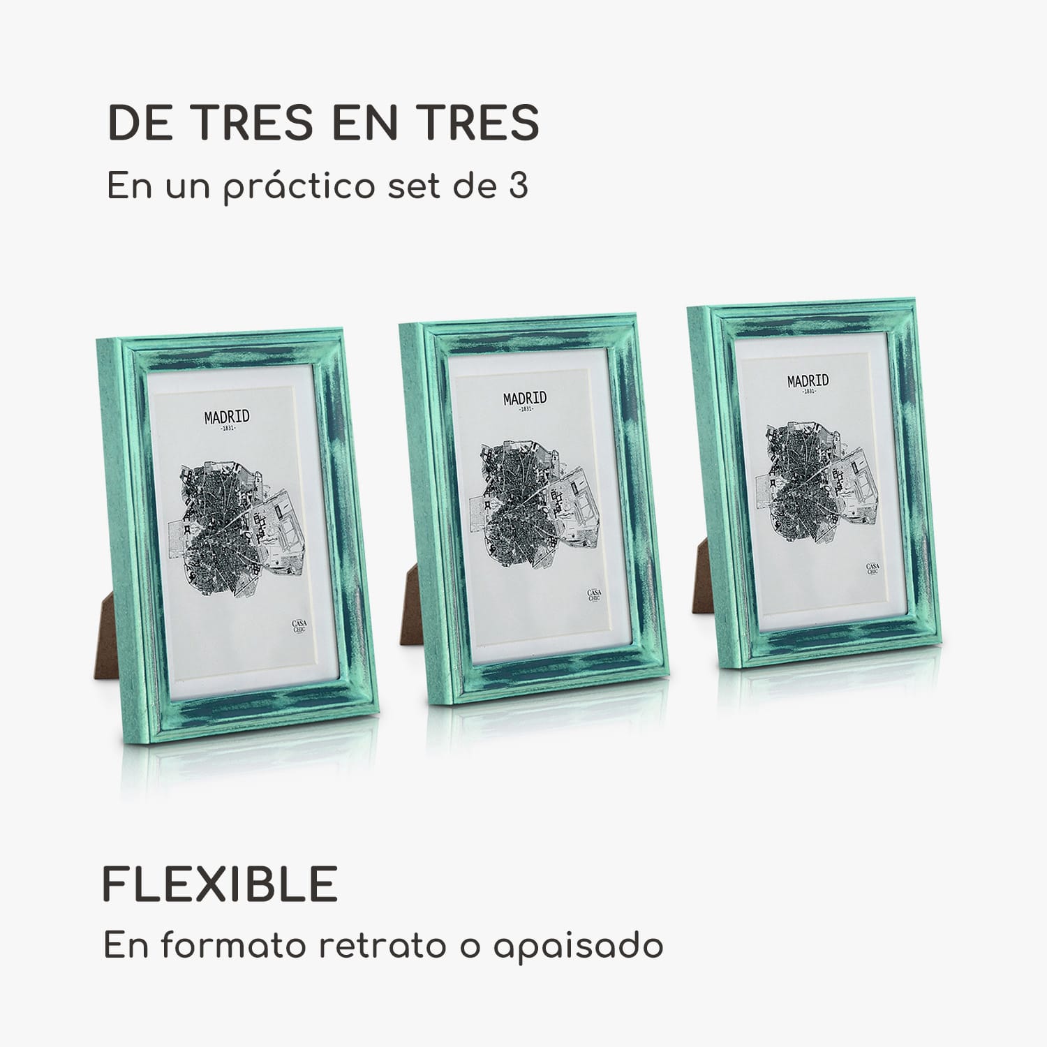 Marco de fotos Lancaster Rectangular Juego de 3 unidades 17x12 cm Fotos Paspartú Madera Turquesa