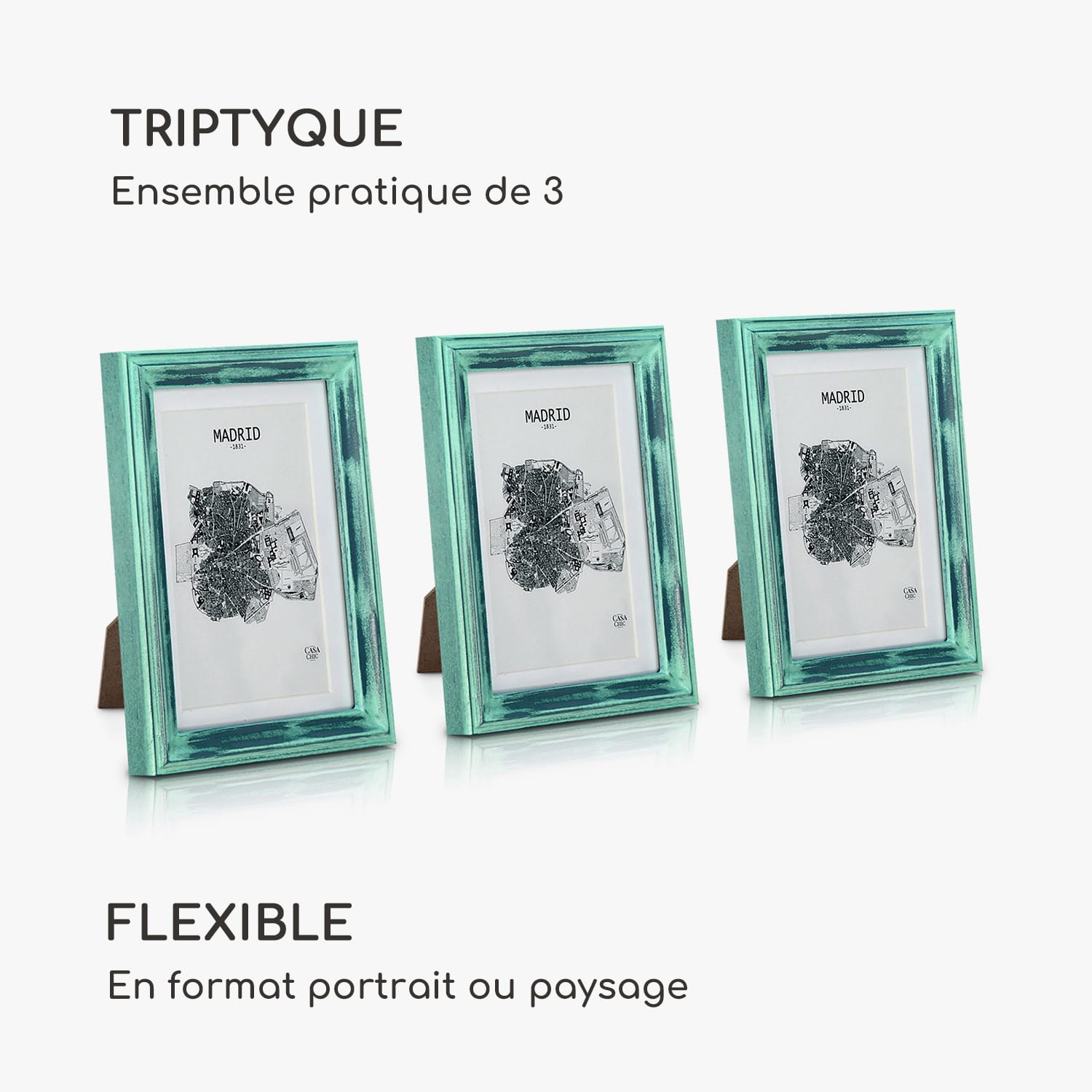 Lancaster Cadre photo rectangulaire set de 3 photos 17x12 cm passe-partout bois Turquoise