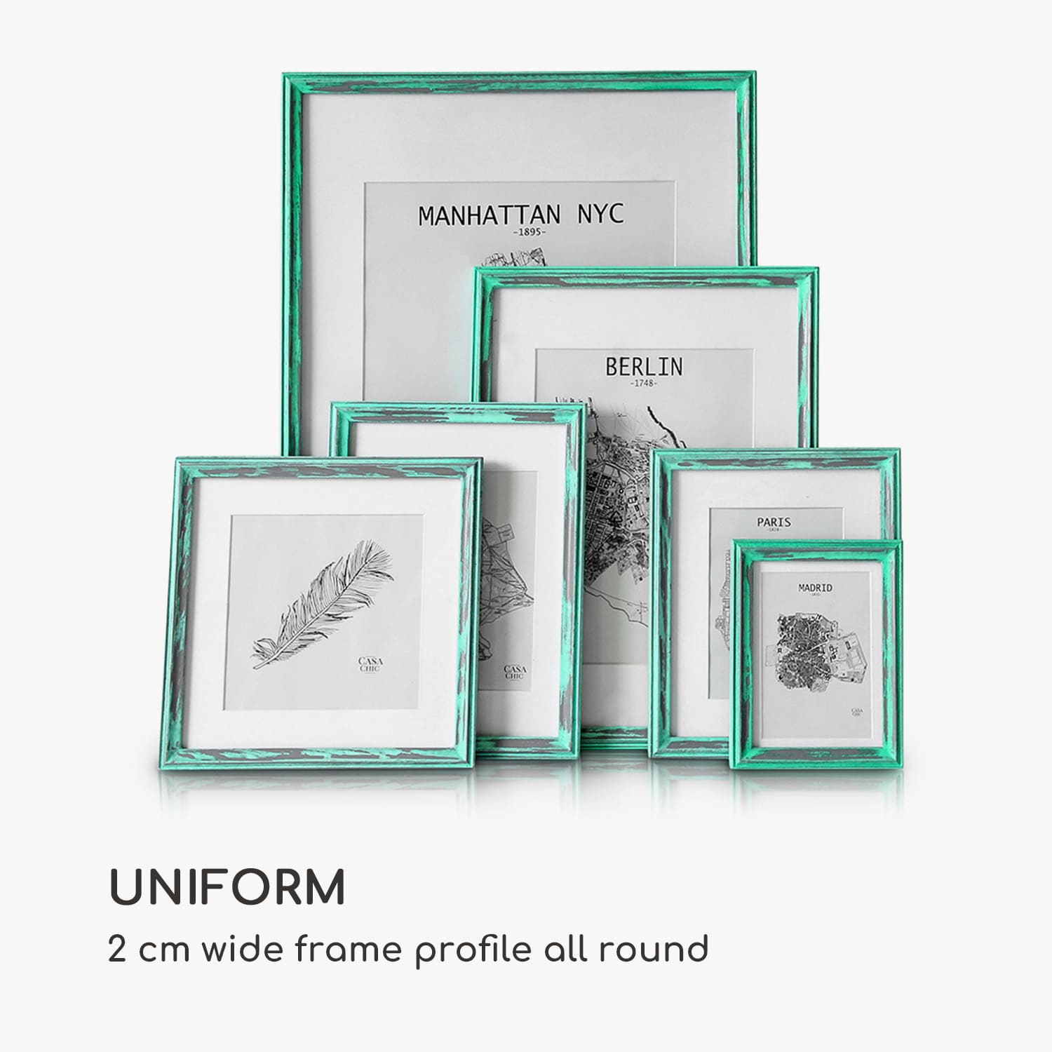 Lancaster fotolijst rechthoekig set van 3 17 x 12 cm foto's passe-partout hout Turquoise