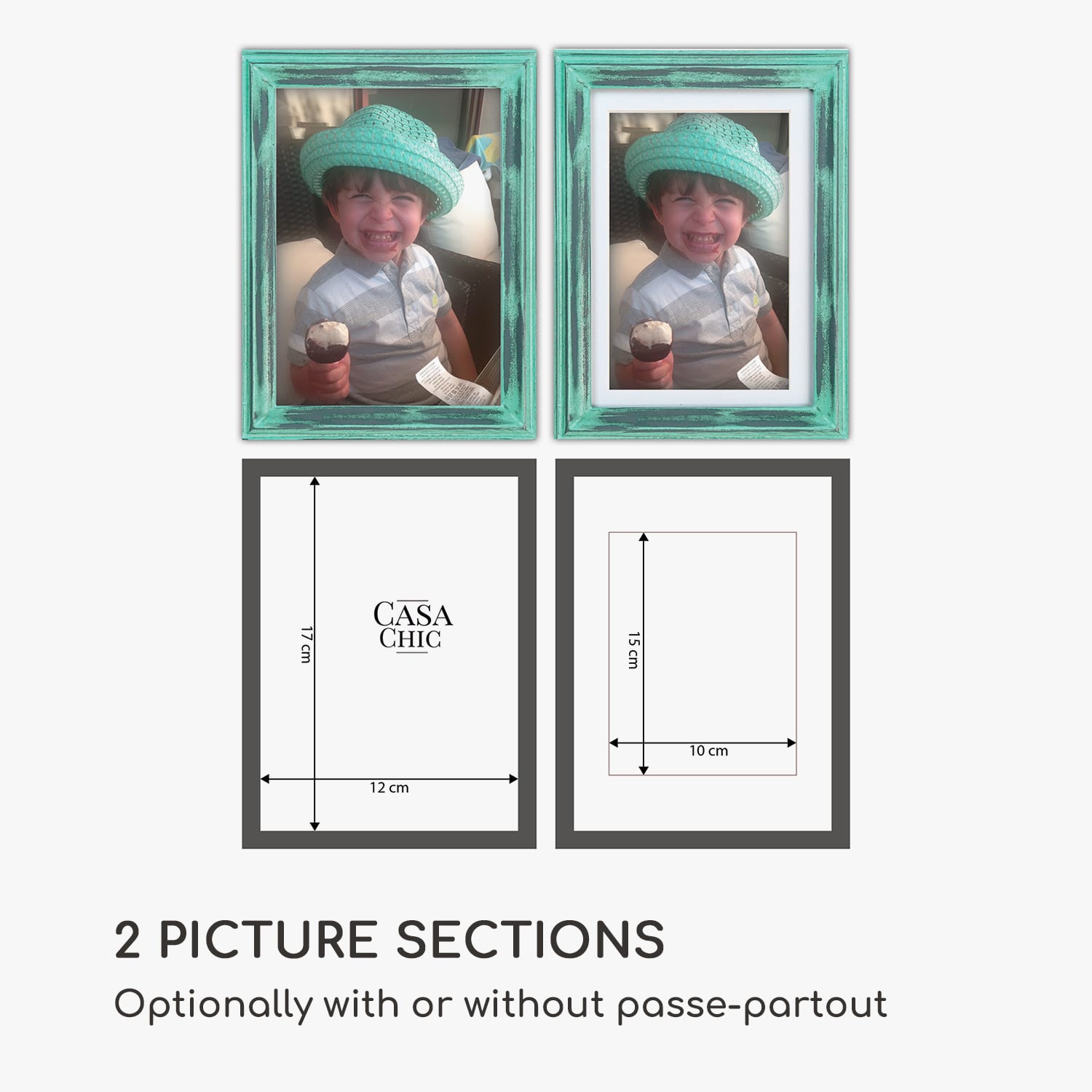 Lancaster fotolijst rechthoekig set van 3 17 x 12 cm foto's passe-partout hout Turquoise